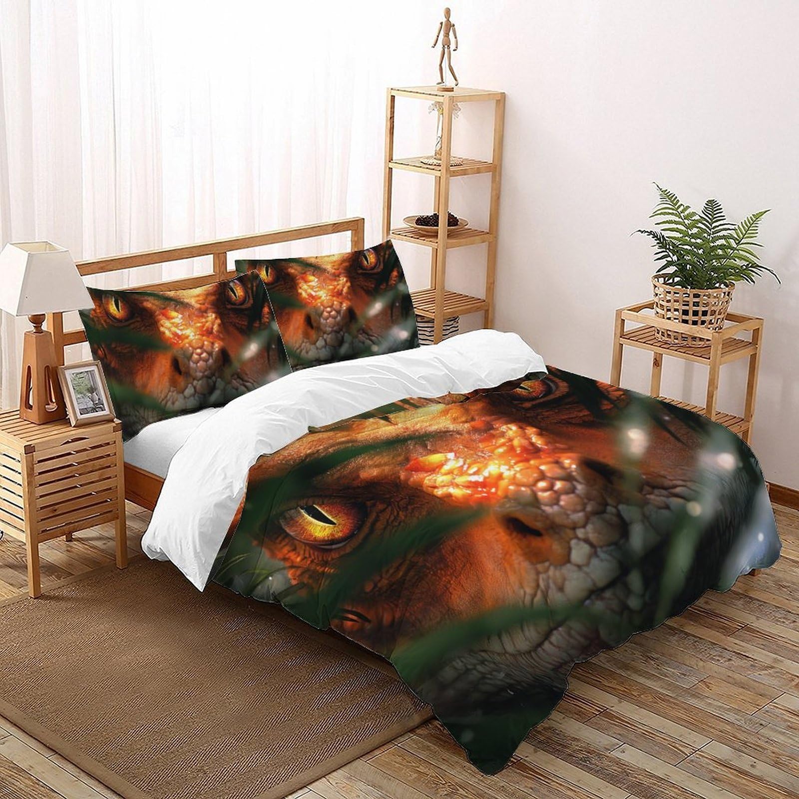 Housse de couette dinosaure 220x240 cm avec 2 taies d'oreiller pour lit enfant 3 pièces