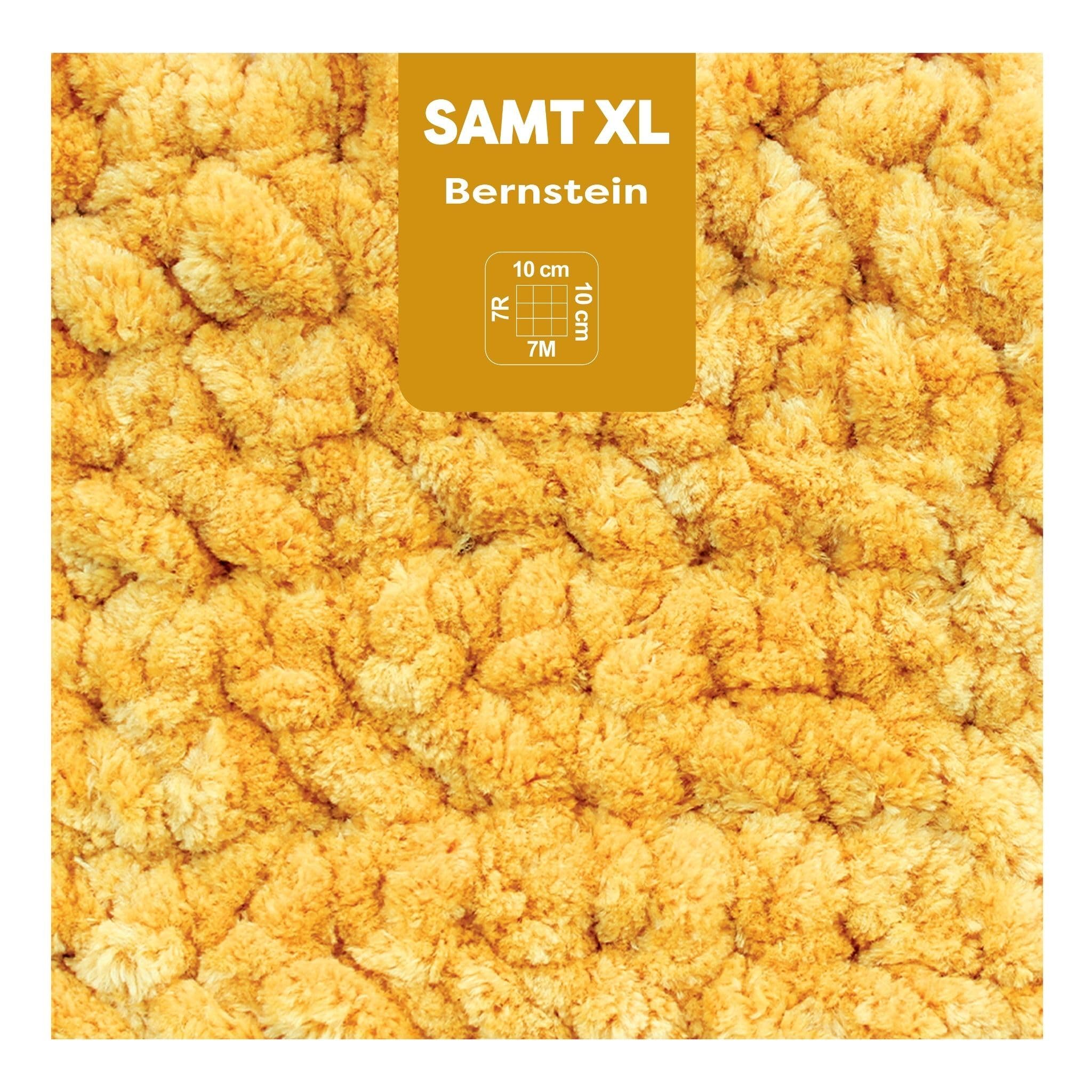 myboshi Samt XL, kuscheliges, extra dickes Chenillegarn, super chunky, zum Häkeln und Stricken, XXL-Knäuel, 100g, Ll 40m, Gelb (Bernstein), 5 Knäuel