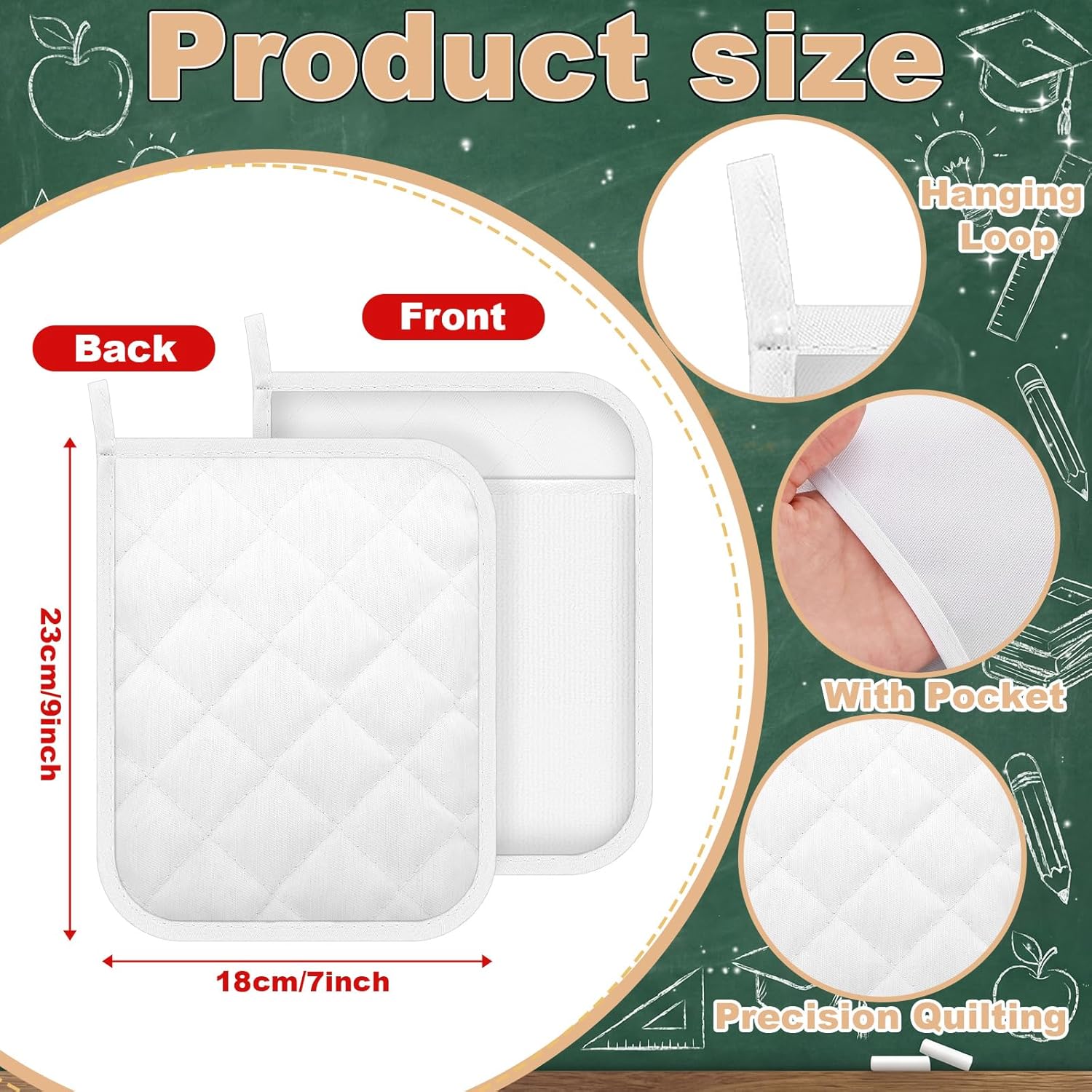 Roshtia 24 Blank Pot Holder Bulk for Craft Set Painting Your Own Pot Holder DIY 7x9'' Cotton Oven Mitts with 24 Maker Pens for Kitchen Cooking and Baking Teacher Appreciation Graduation Classroom Gift