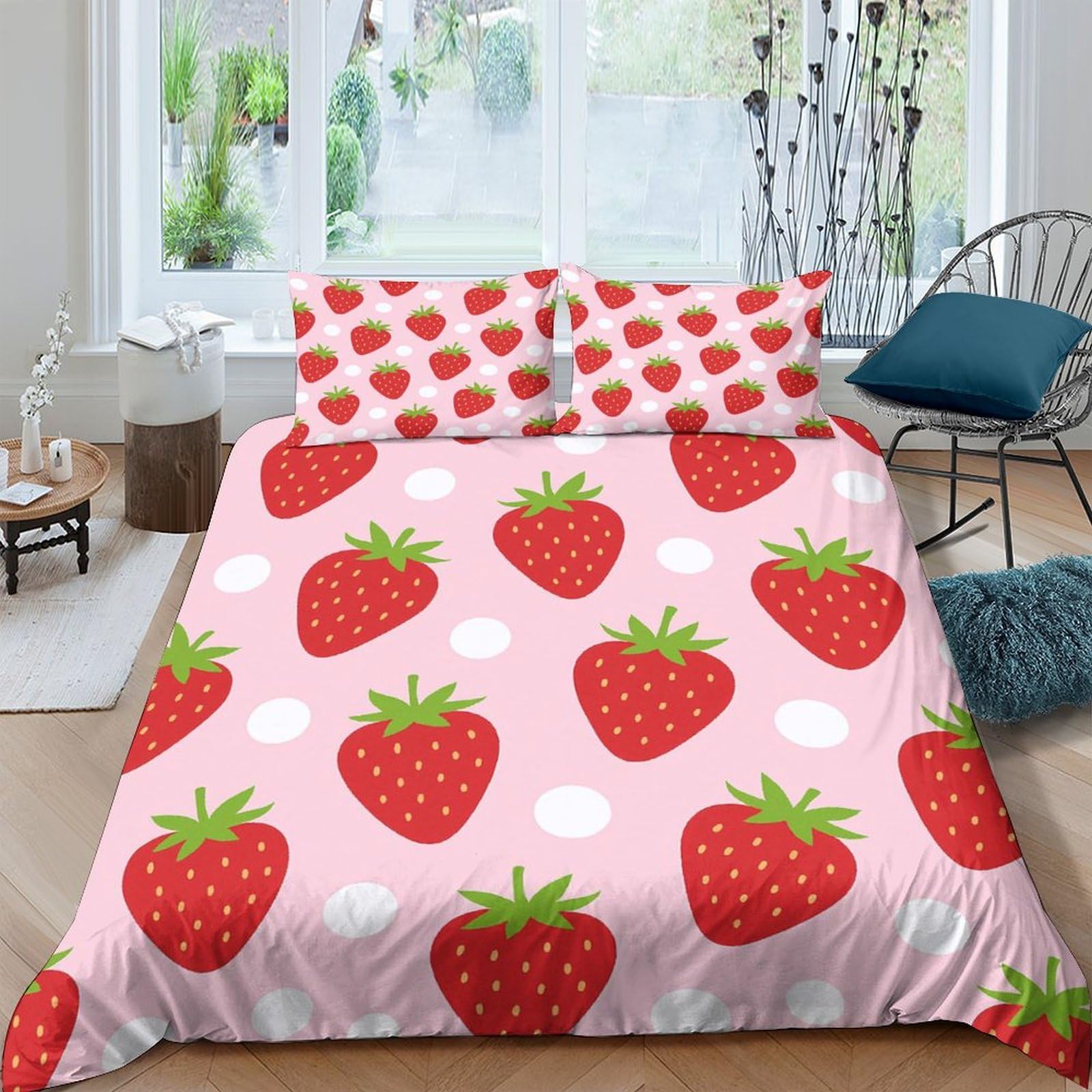 Ctjqhvkz Style-9 3D Printed Strawberry Fitted Sheet Microfiber Soft Pink Red Fruit Bed Cover Anti-Slip Machine Washable For Bedroom Dorm Protection Decor Single（135X200cm）