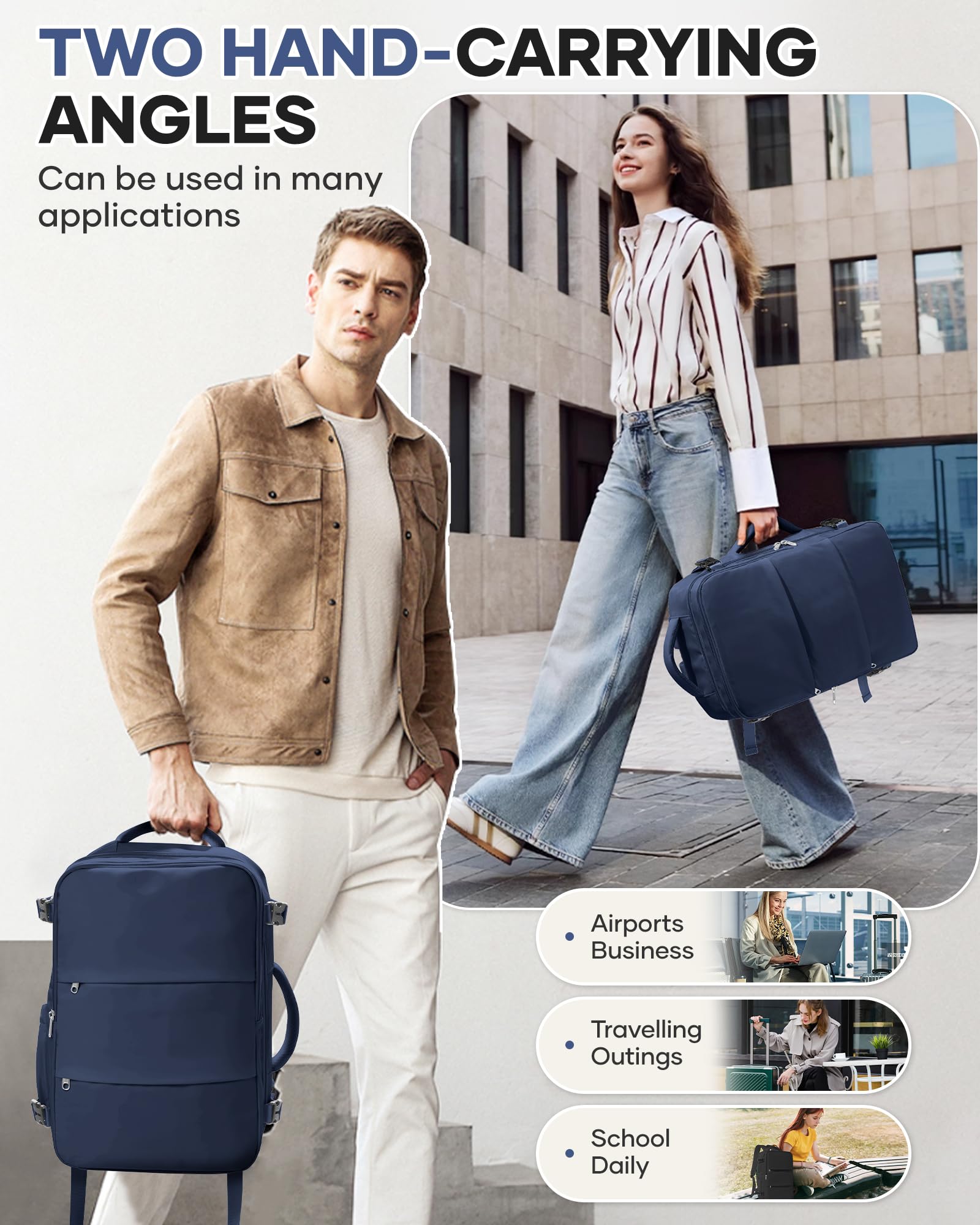 BJLFS Borse da Cabina per Ryanair 40x30x20 Zaino sottovuoto da viaggio 40x20x25 Bagaglio a Mano con compressione sottovuoto,Zaino Easyjet 45x36x20,Zaini Casual per laptop da 14 pollici per scuola