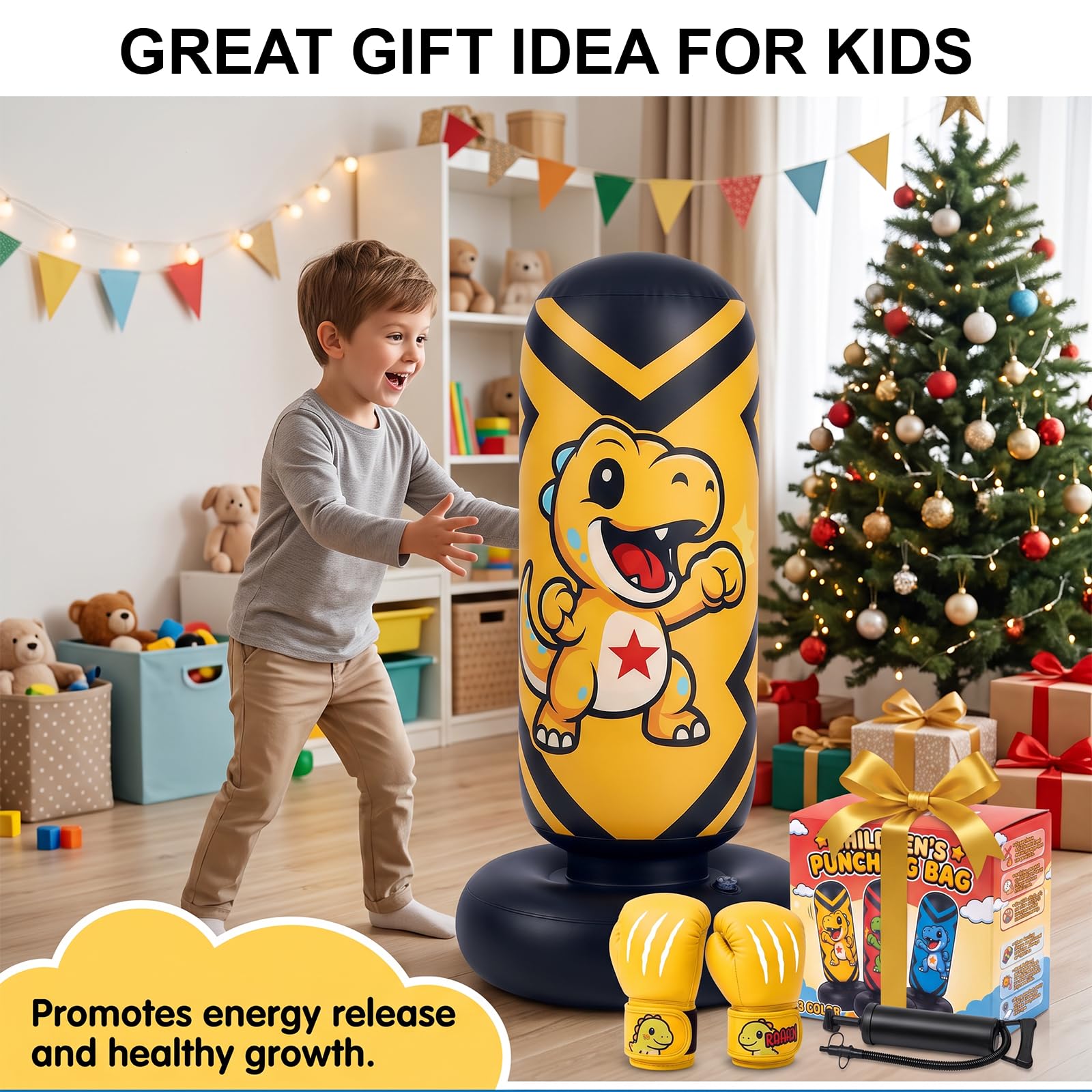 Ninonly 130cm Sacco da Boxe per Bambini Gonfiabile con Guanti e Pompa