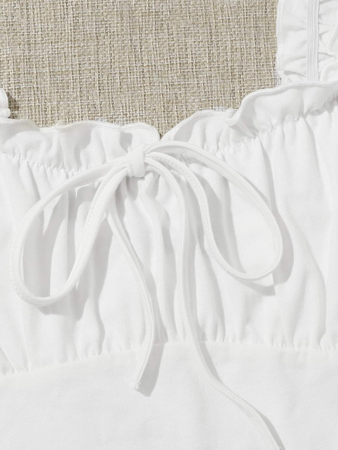 Verdusa Women's Frill Trim Strap Tie Knot Ruched Front Bustier Crop Top - Image 2