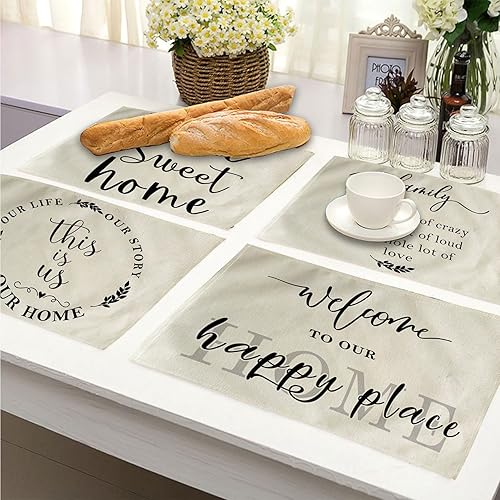 Miniatura 5 de Paquete de 4 manteles individuales para decoración del hogar, con citas inspiradoras, impermeables, resistentes al calor, lavables, antideslizantes,