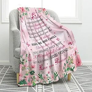 Jekeno Sisters Gifts Pink Flowers Floral Blanket Birthday Christmas Halloween Presents for Women Kids Girls Mom Wife Home Bedroom Spring Butterfly Decor Mother's Day Plush Throw 50"x60"
