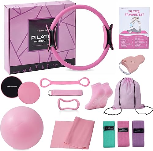 Kit de pilates para el hogar, juego de equipo de pilates, mejor kit de yoga y pilates esenciales para mujeres con anillo de pilates mágico de 13 11