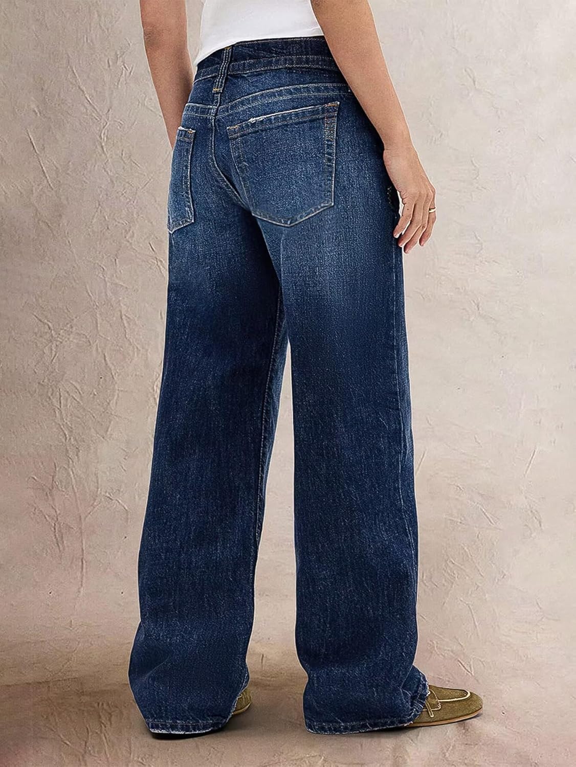 Flamingals Wide Leg Jeans for Women Mid Waist Baggy Stitch Decor Denim Washed Pants Without Belt - Image 2