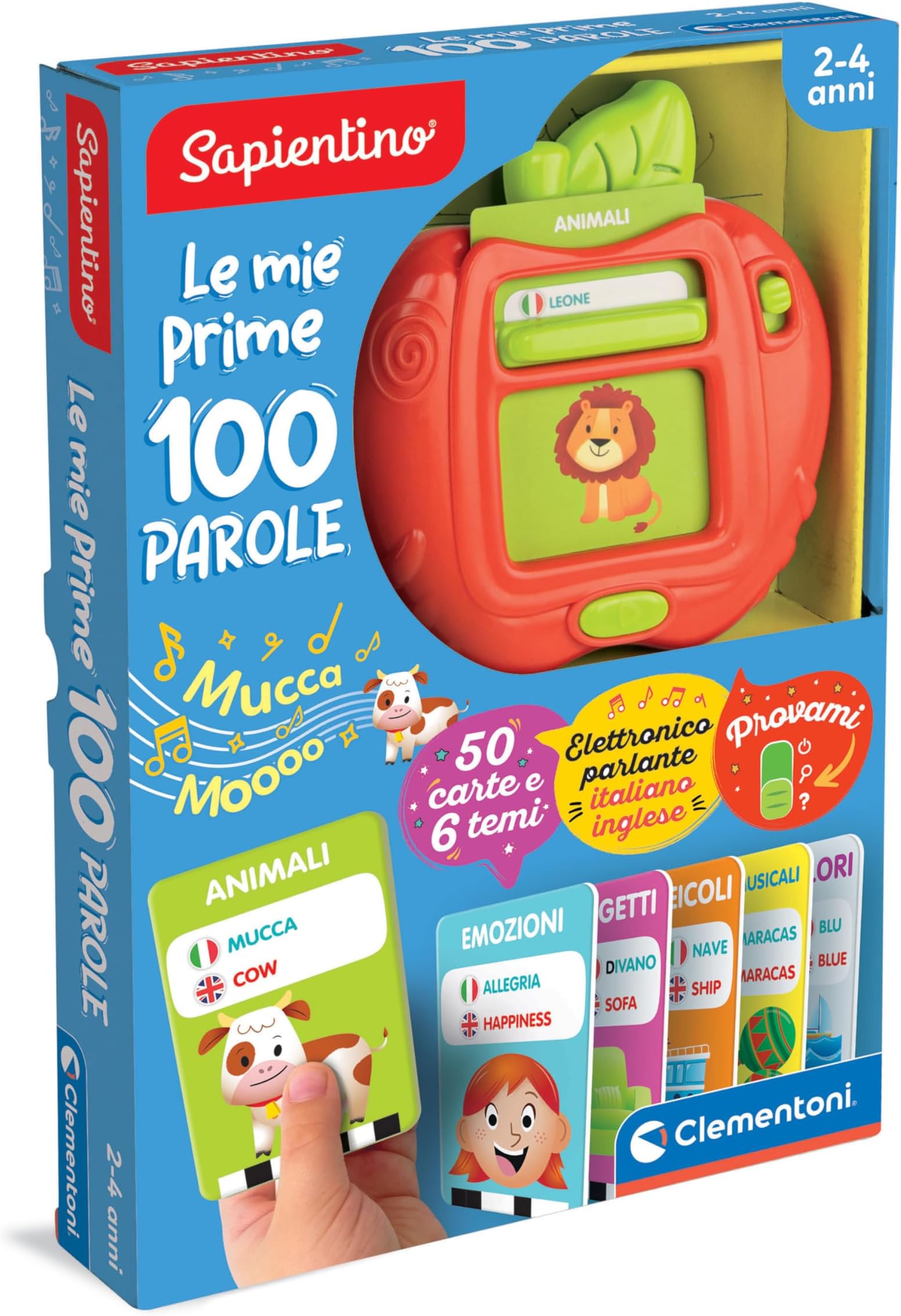 Clementoni Sapientino Le My First 100 Words - Educational Game 2 Years, Electronic Italian and English Gift, Flashcards, Audio Cards for Learning New Words, English for Children, 16818
