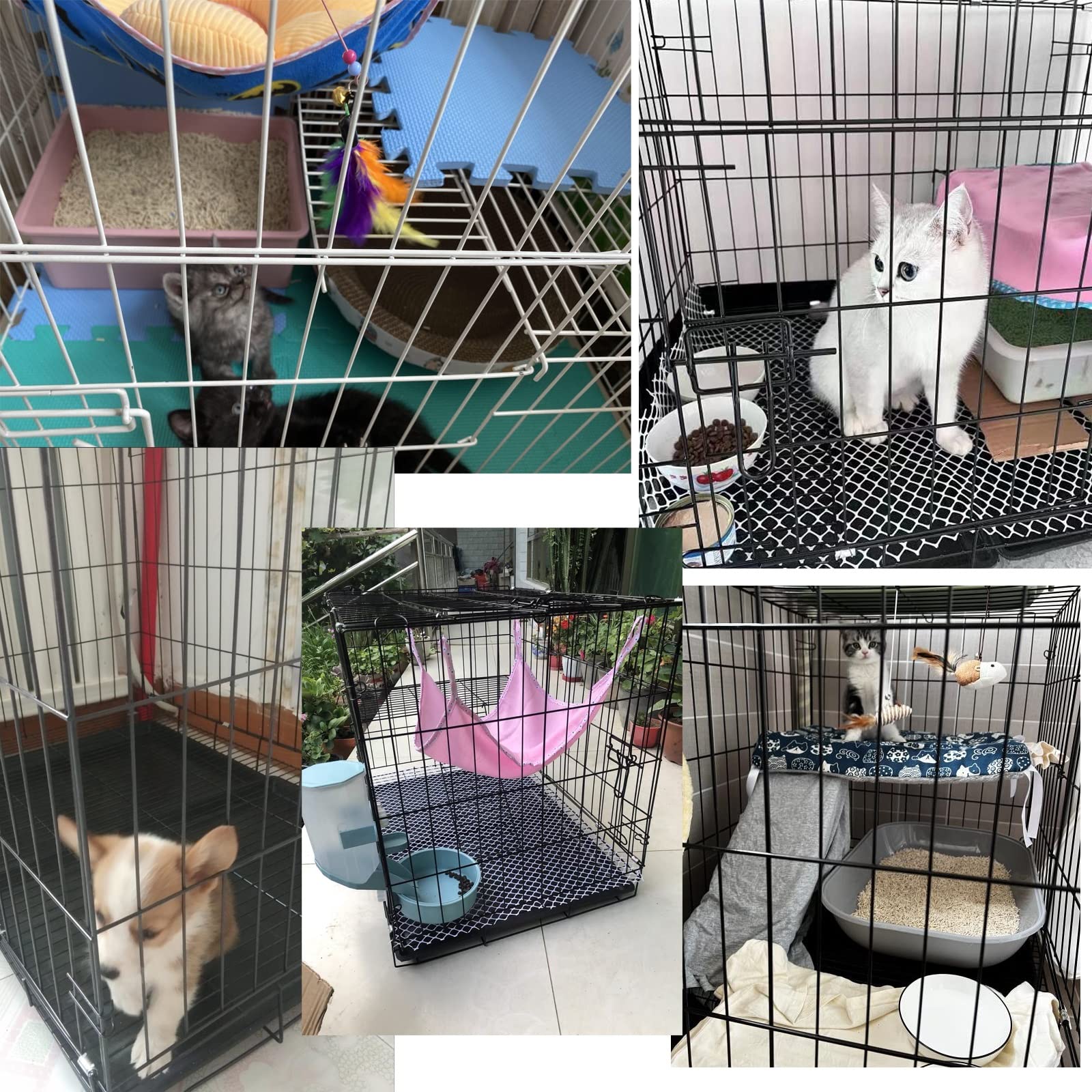 Katzengehege Indoor Kitten Transport Metall Hundekäfig Faltbar Transportbox Katze Transportkäfig Auto Tierkäfig mit Bodenschale Gitterbox für Kleintiere(Black,50 * 35 * 41cm-A)