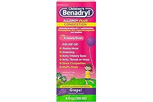 Benadryl Children's Allergy Plus Congestion Liquid Medicine: Fast Relief for Toddler Congestion