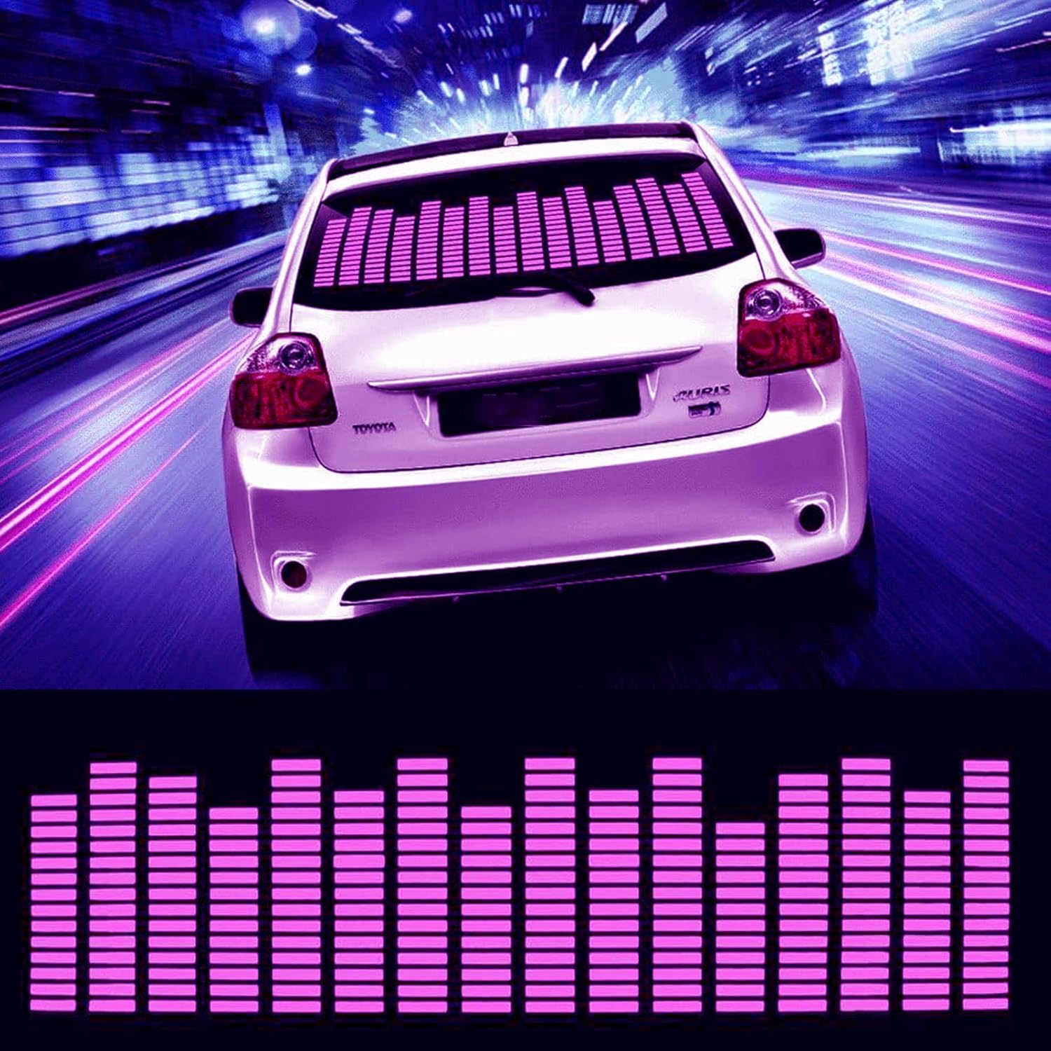 Sound Music Beat Activated Sensor Car Sticker Equalizer Glow Rhythm LED Flash Light Audio Voice Rhythm Lamp,90X25cm (Pink Purple)
