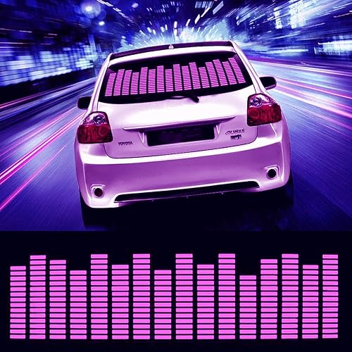 Sonido Música Sensor Activado por Beat Car Sticker Equalizer Glow Rhythm LED Flash Light Audio Voice Rhythm Lamp,17.7x4.3 in (morado rosa)