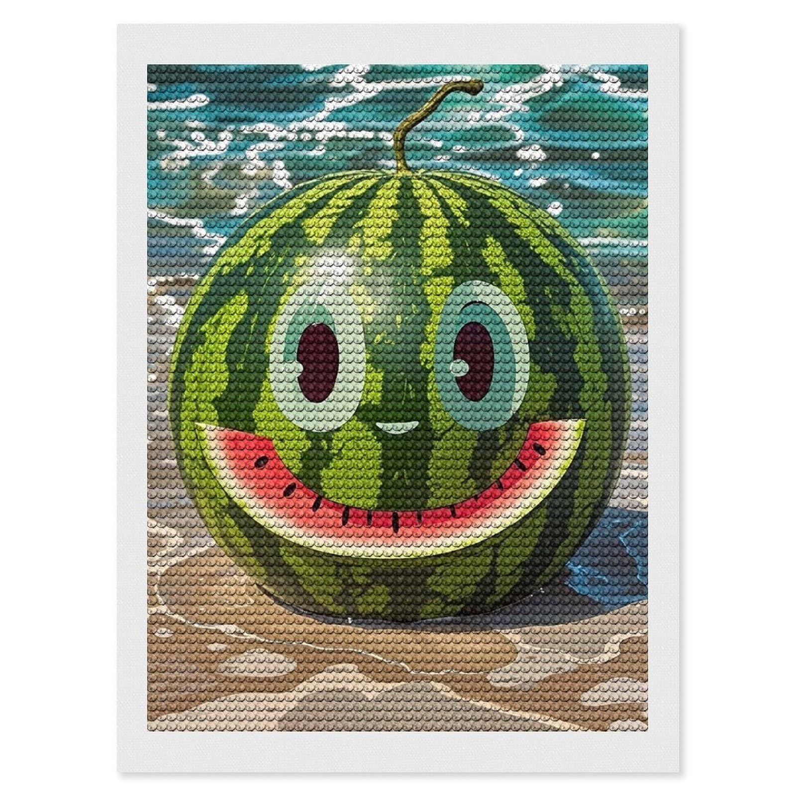Watermelon with Happy 5D DIY Diamond Art Kits for Adults Diamond Paintings Kits for Beginners with Complete Tools Paint by Diamonds Dot Full Drill Round Art Crafts,Home Wall Art Decor 12"x16"