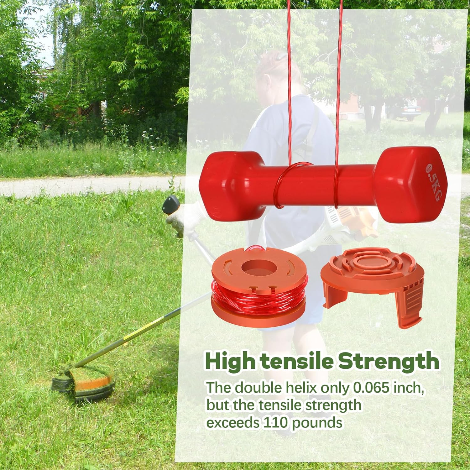 Hiboom 48 Pcs Replacement Spool Trimmer Line Trimmer String Compatible with Worx WA0010 Trimmer Line Refills 0.065 Inch Compatible with Worx Electric String Trimmers, 40 Line Spools and 8 Caps