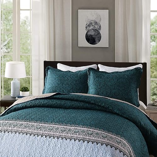 Miniatura 214 de Travan - Juego de edredón de 3 piezas reversible y ligero, ropa de cama con fundas de almohada para todas las estaciones, estampado floral marrón