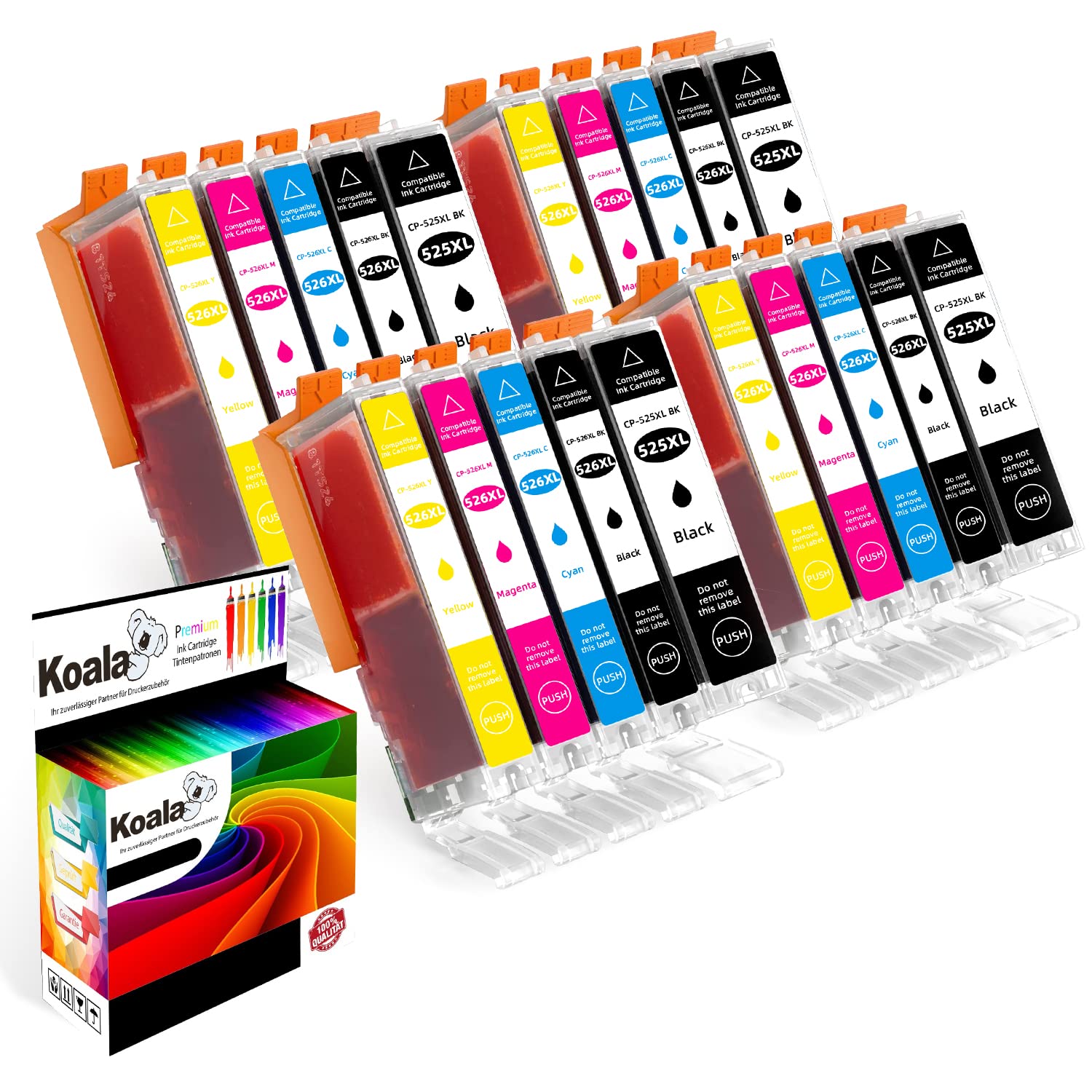 Koala 20 Printer Cartridges Compatible with Canon PGI-525 CLI-526 PGI525 CLI526 for Canon Pixma MX885 MX895 IP4850 IP4950 IX6550 MG5150 MG5250 MG5340 MG5340 50 MG66 150, 4BK/4PBK/4C/4M/4Y