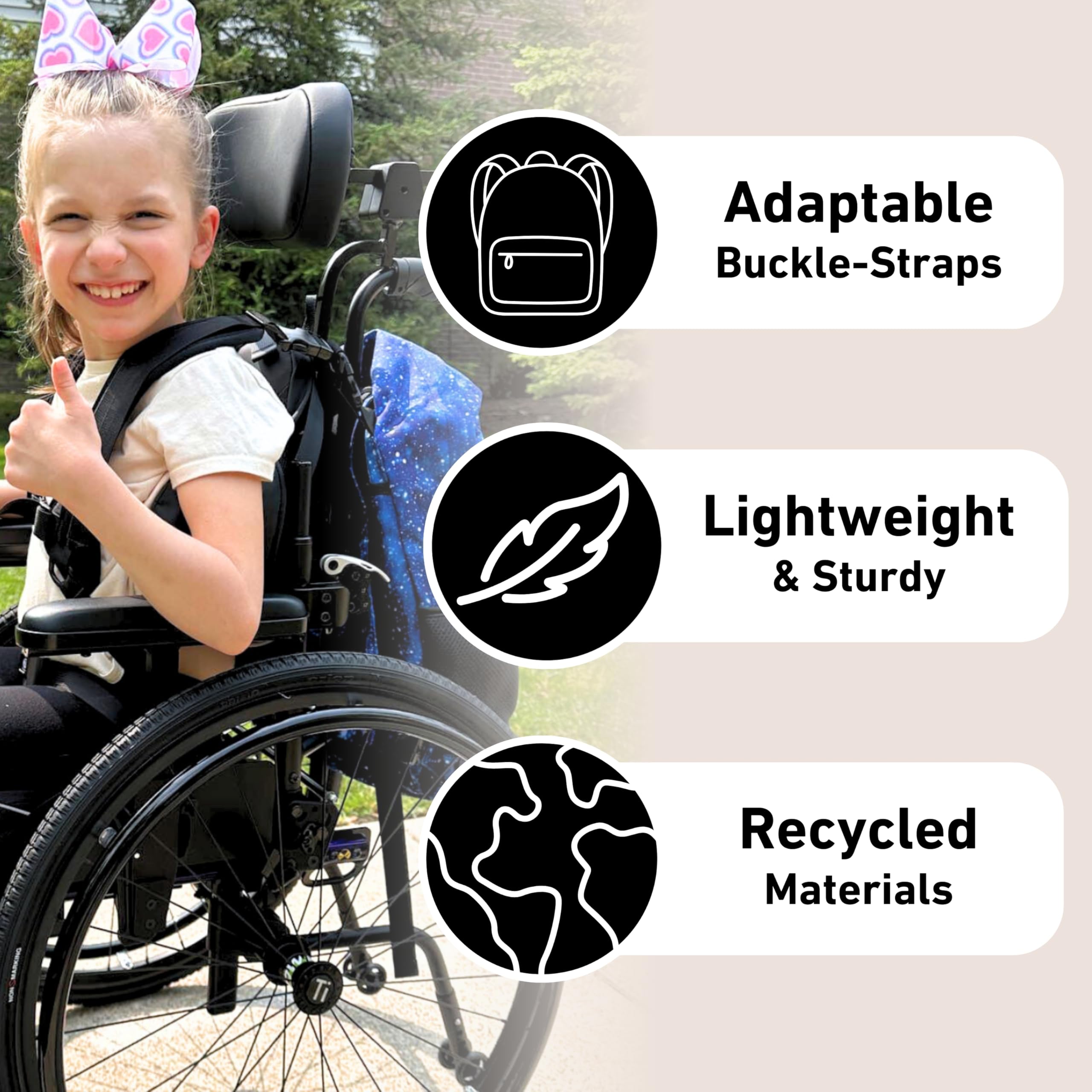 Fenrici Adaptive Backpack for Girls, Boys for All Abilities and Ages; Wheelchair Backpack with Adaptive Design; Perfect for Travel, School, and Everyday Adventure, Black