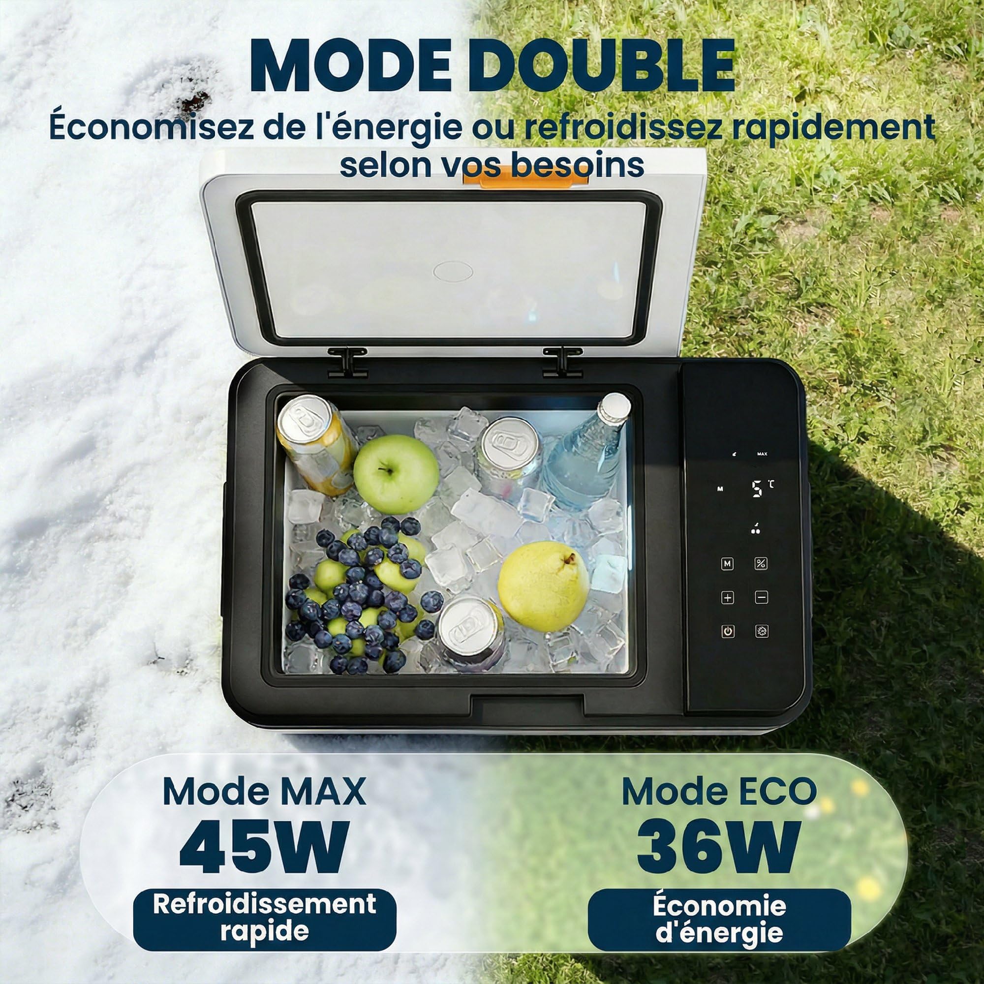 Outsunny Glacière Électrique Voiture 30L, Contrôle via Application, Modes MAX & ECO, 12V/240V, -20 à 20 °C, Réfrigérateur Portable à Compression pour Voiture, Camion, Bateau, Camping-Car, Noir