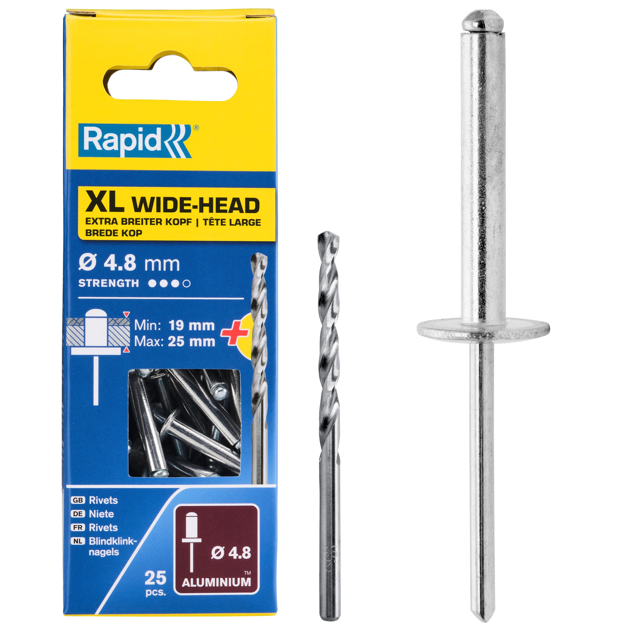 Rivetti in Alluminio XL Testa Larga Ø4.8 x 30 mm, Scatola da 25, per Fissare Tele e Tessuti