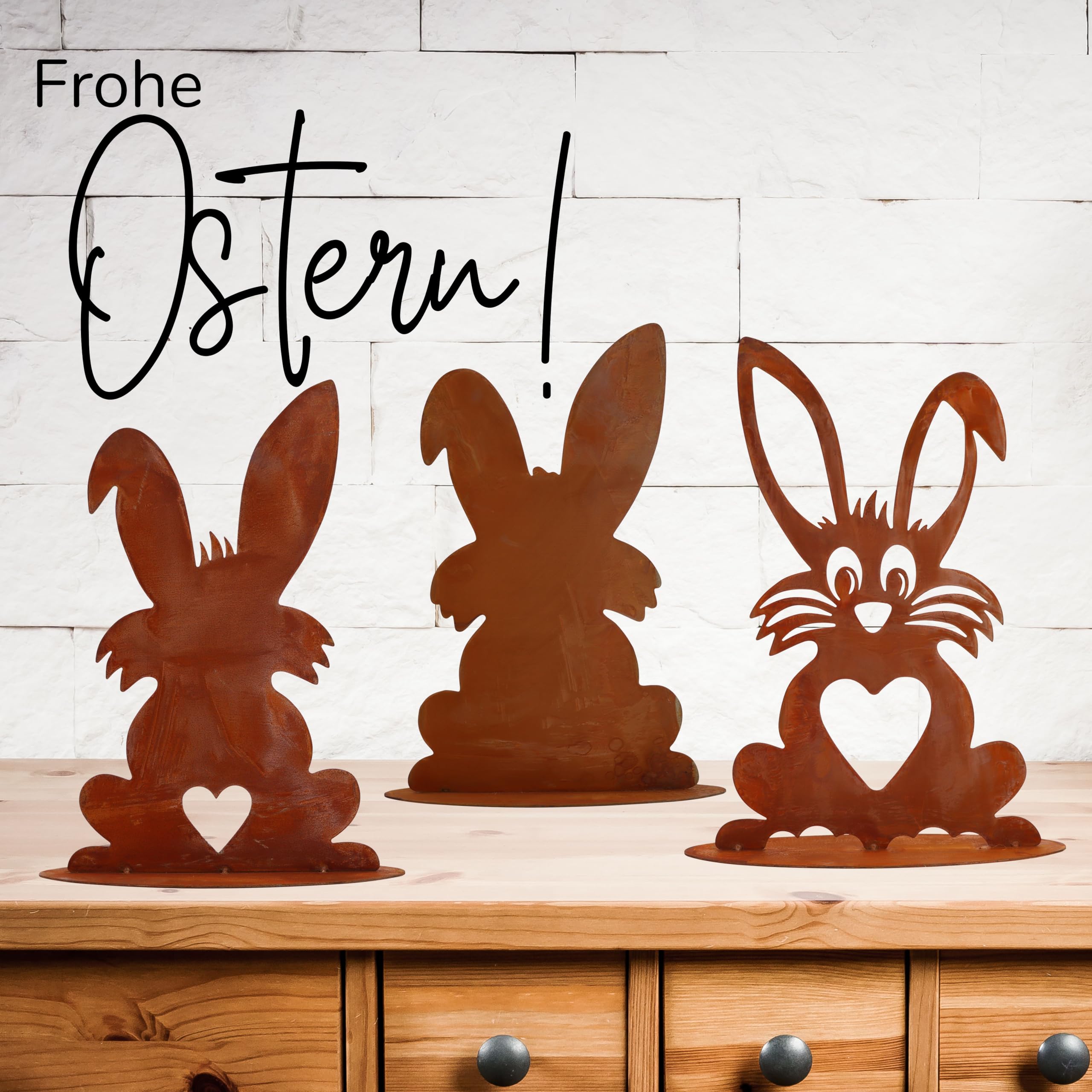 Rostikal 3er Set Osterdekoration 40 cm Osterhasen Rost Gartendeko Figuren Vintage