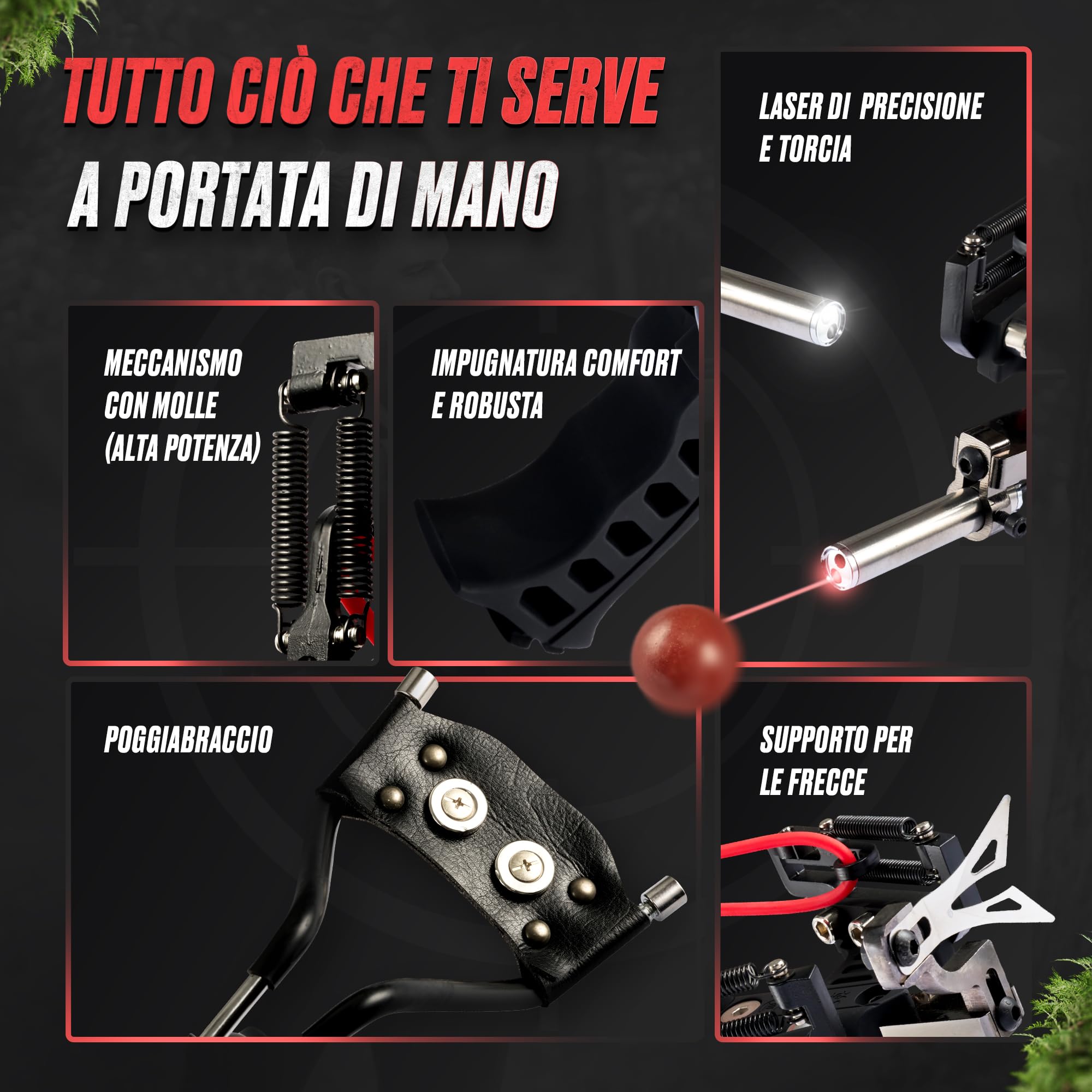 Set Completo da Caccia Professionale da Tiro - Kit Sportivo di Precisione con Accessori - Gioco all'aperto tiro a Segno - Elastico Rinforzato