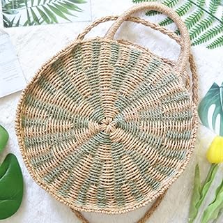 Borsa A Tracolla Rotonda da Donna in Paglia Borsa da Spiaggia Intrecciata Fatta A Mano Borsa da Donna per Le Vacanze Casual Borse