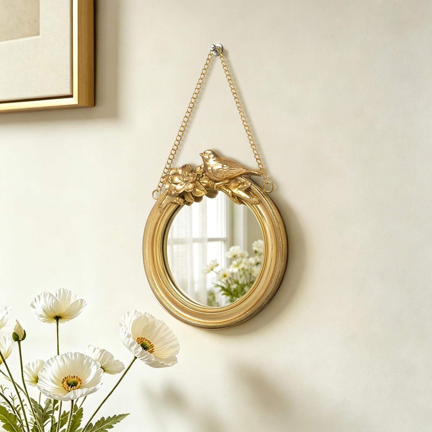 AELS 3 Pack Small Antique Gold Mirror Wall Decor, Wall Hanging Mirror Decor, Luxury Home Decor, Vintage Wall Mirror Set of 3, Small Decorative Mirrors for Living Room Entryway Bedroom
