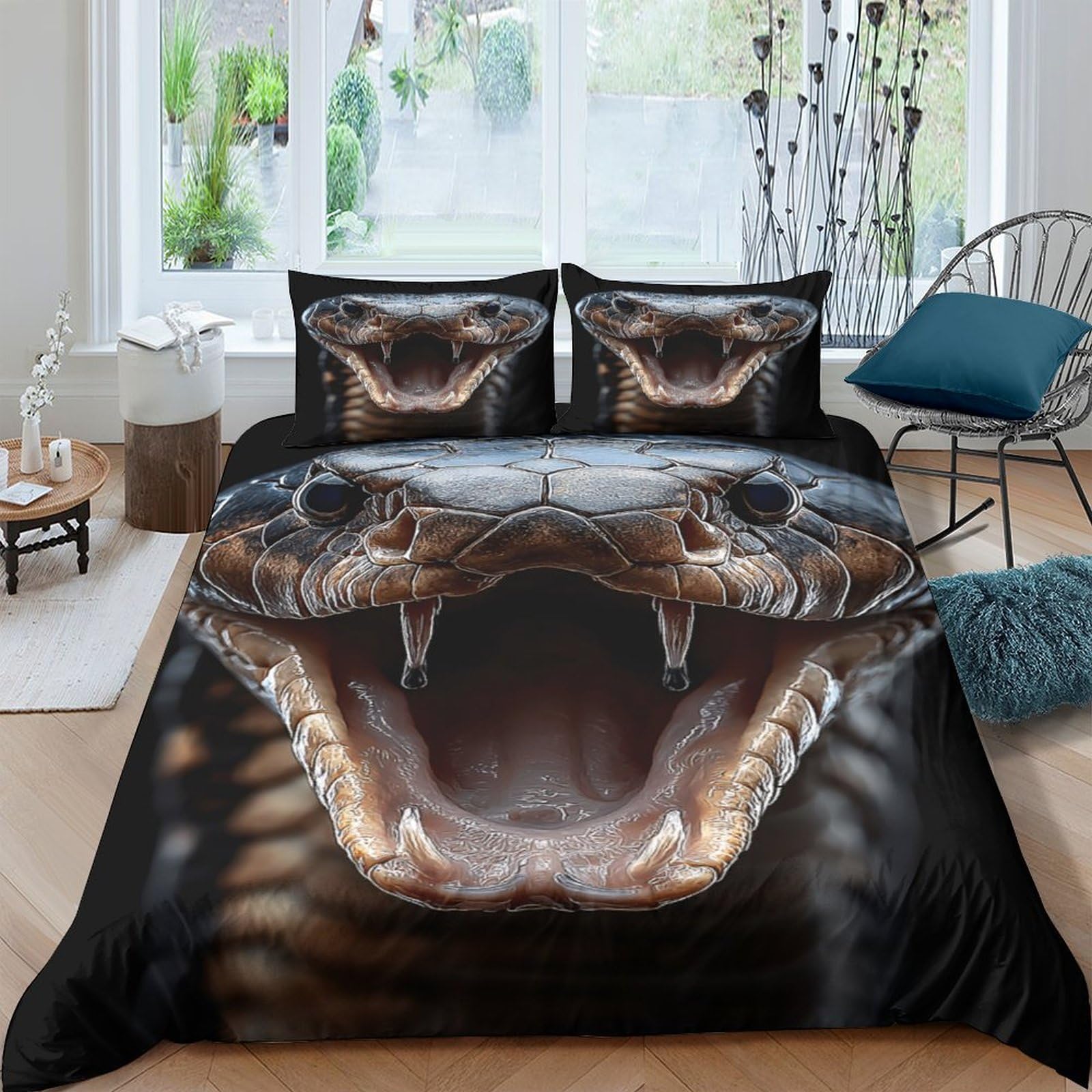 Ctjqhvkz Style-5 3D Printed Black Snake Fitted Sheet Microfiber Soft Breathable Open Mouth Reptile Mattress Cover For Bedroom Decor Single（135X200cm）