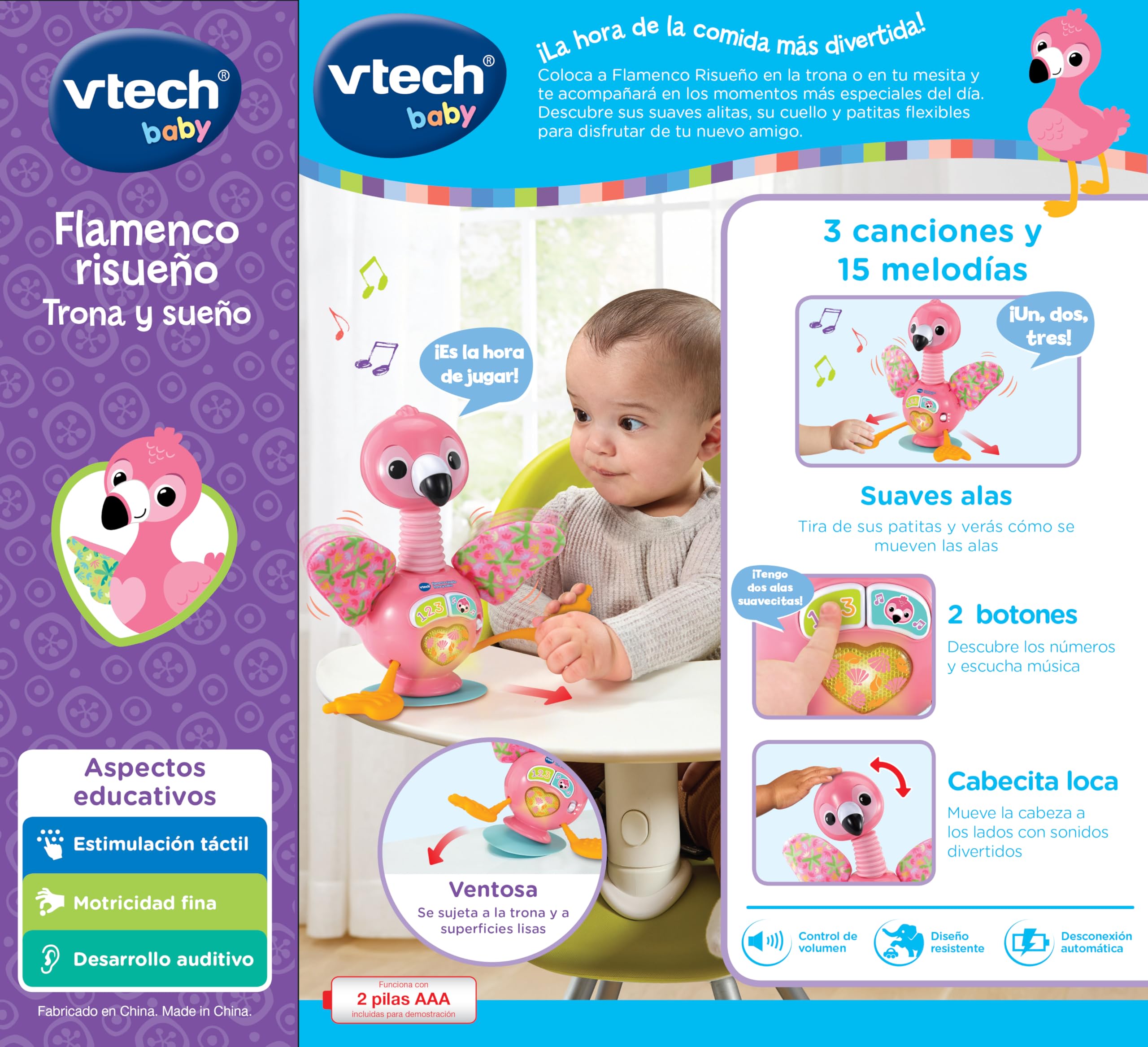 VTech-Baby Flamenco risueño Trona y sueño, Juguete para bebés +6 Meses, Botones interactivos y Base de Ventosa, Versión ESP