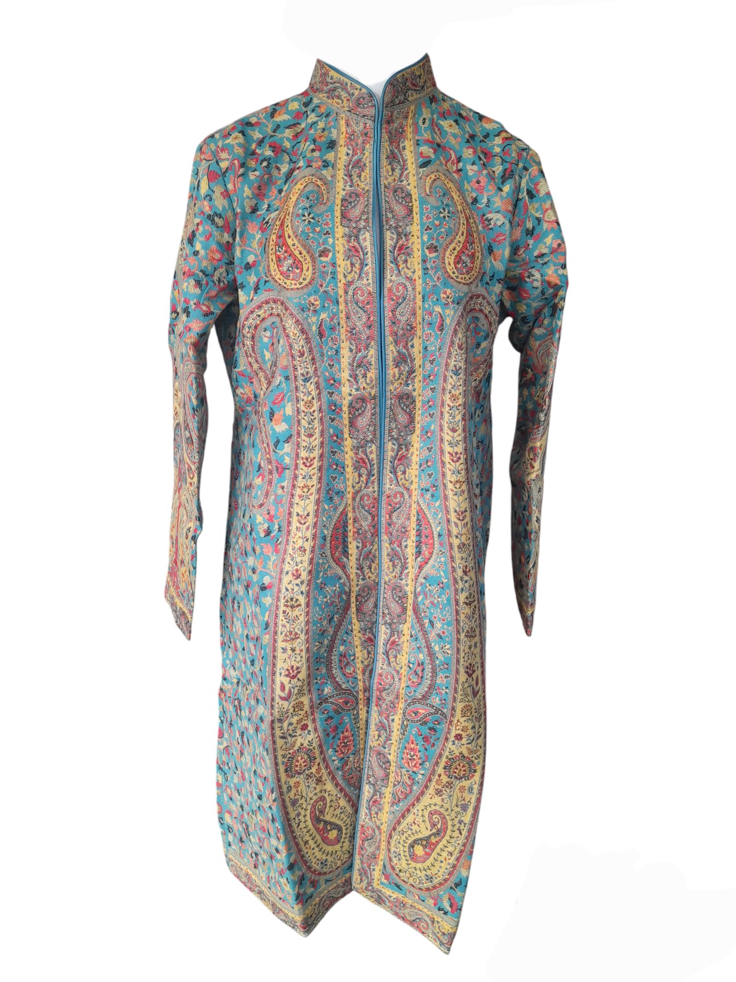 Kashmiri fine kani coat with attach lining for women || Length: 41" Bust: 21.5" Sleeves: 23" || Blue color-picture-50