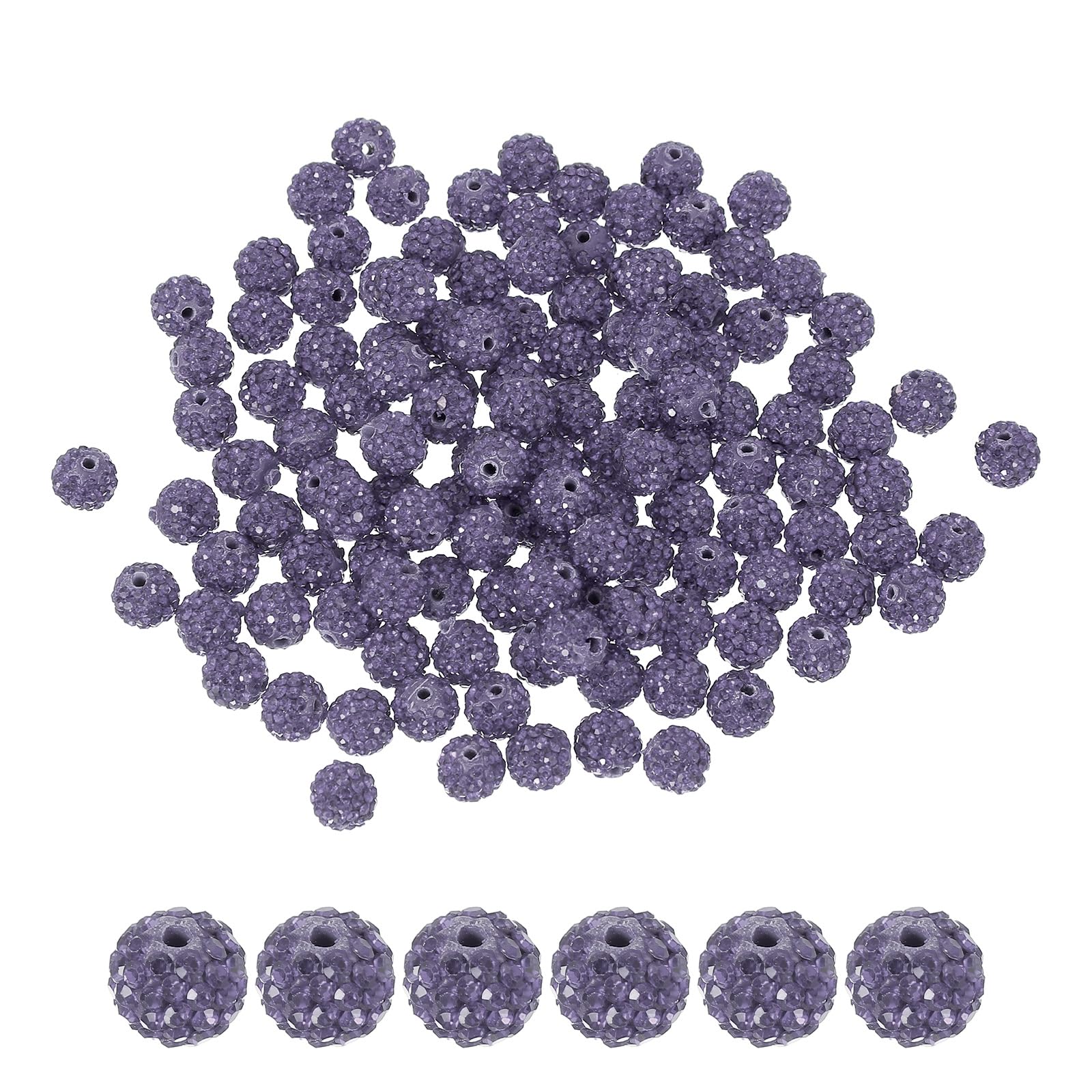 PATIKIL 100 Pcs Rhinestone Beads for Jewelry Making 10mm Shiny Round Disco Ball Beads Sparkle Crystal Clay Beads with Hole for Bracelet Necklace DIY Crafting Purple