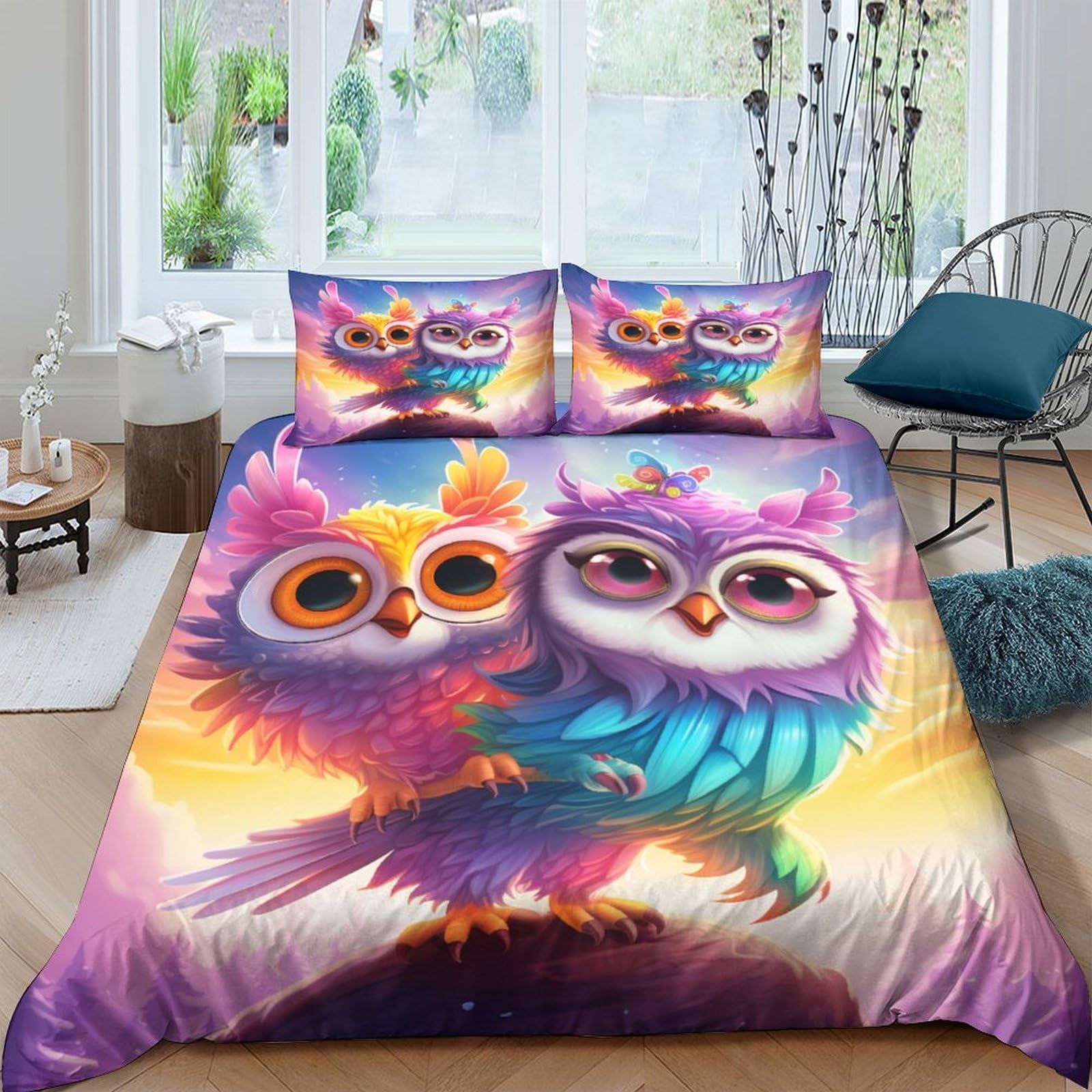 Housse de couette chouette 3D en microfibre 200x200 cm avec taies