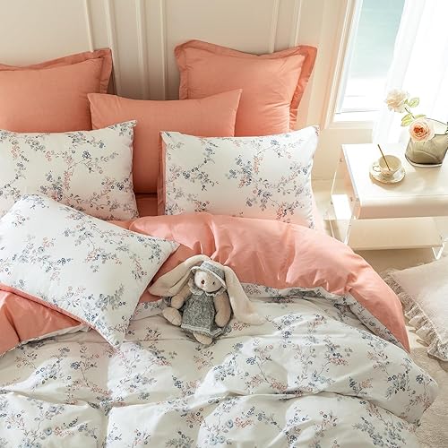 Miniatura 3 de Juego de funda de edredón tamaño Queen floral, juego de ropa de cama de microfibra cepillada, 3 piezas de funda de edredón Queen floral, 1 funda de