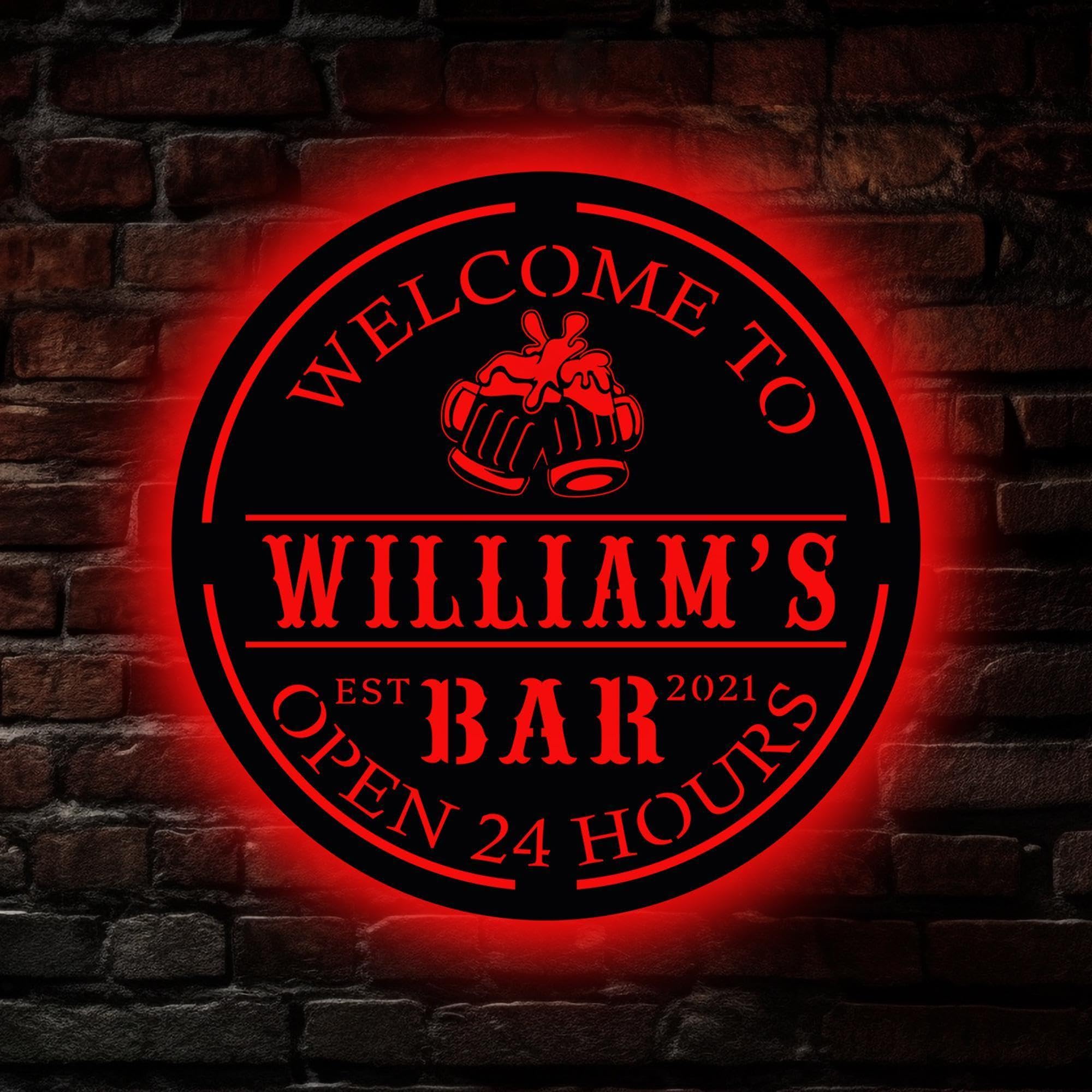 souleather Personalized Bar LED Metal Sign, Home Pub LED Decor, Man Cave Gift, Open 24 Hours Bar Sign, RGB Business Light, LED Wall Art
