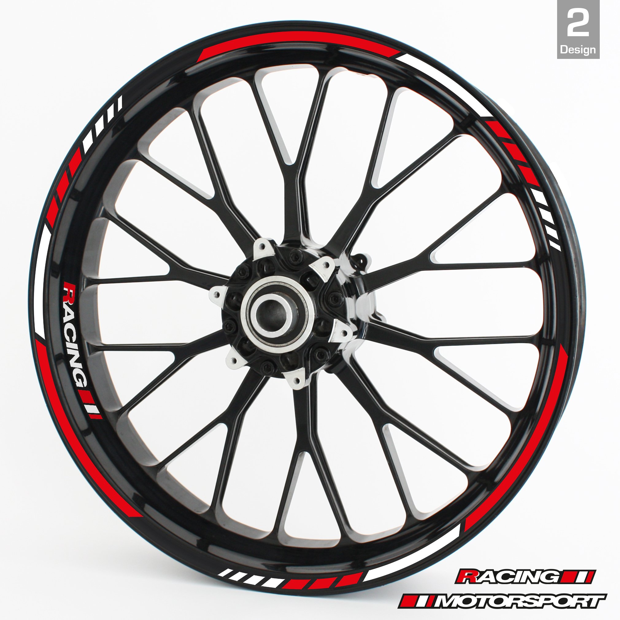 Felgenrandaufkleber RS - Komplettset für 15" 16" 17" 18" 19" - Farbe & Design wählbar - Rot, Design 2