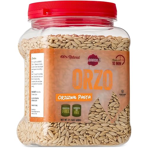 Baron's Orzo Pasta Original 1 paquete de tarros Kosher de 21.16 onzas Orzo natural israelí en forma de arroz para sopas, guisos y ensaladas