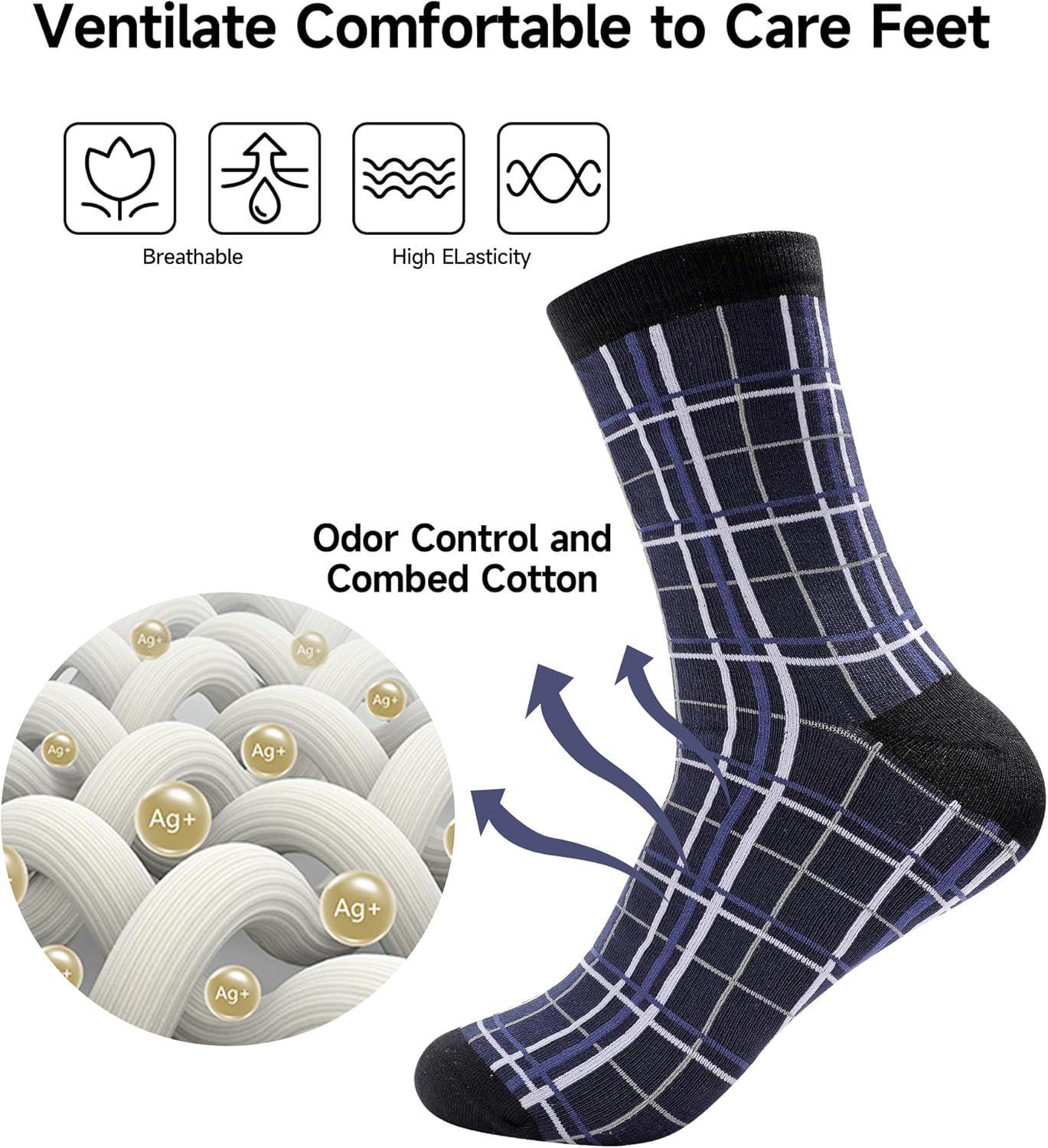 Men's Dress Socks Combed Cotton Anti Odor Quick Dry Moisture Wikcing Size 8-13 Crew Lenth - Image 4