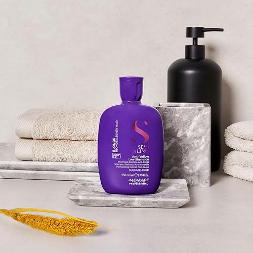 Miniatura 4 de Alfaparf Milano Semi Di Lino - Champú anti amarillo morado para cabello rubio, sin sulfatos, champú hidratante para cabello rubio, platino, plateado