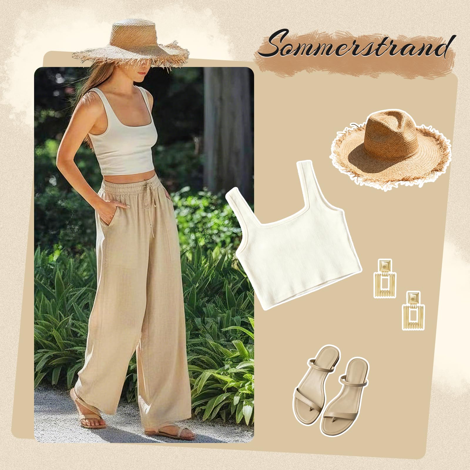 Leinenhose Damen Sommerhose Leicht Weite Stoffhose Mit Taschen