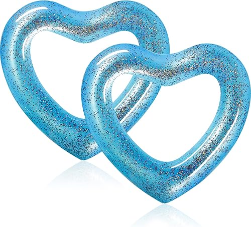 2 anillos de natación inflables con forma de corazón, 47.3 x 39.4 pulgadas, para despedida de soltera, flotador, tumbonas, tubo en forma de corazón,