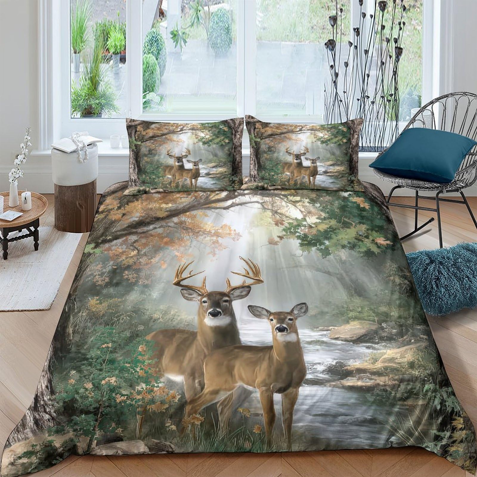 Ctjqhvkz Style-7 3D Printed Forest Deer Fitted Sheet Microfiber Brown Nature Scene Mattress Cover For Bedroom Guest Room Decorative Single（135X200cm）