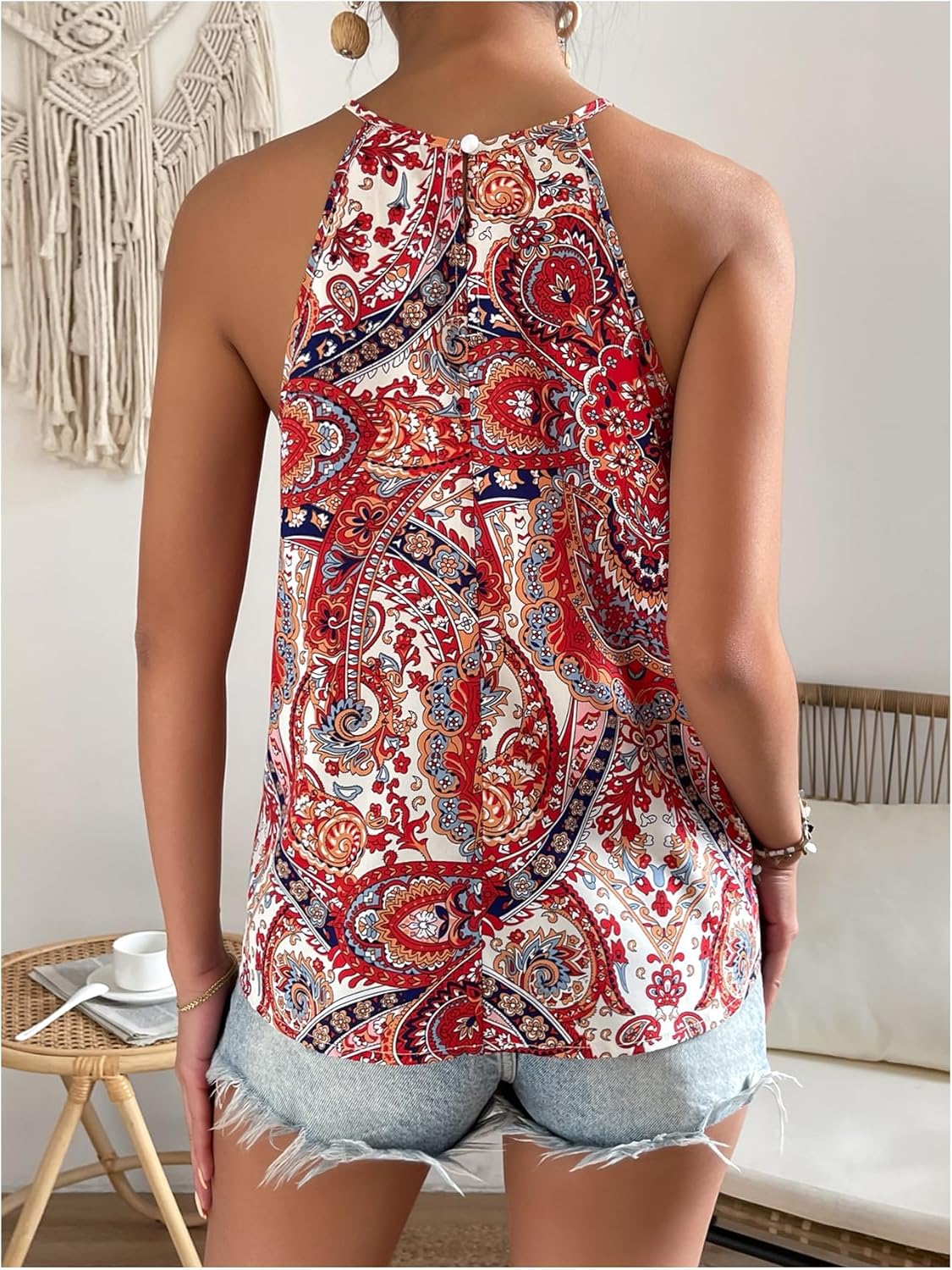 Floerns Women's Paisley Print Sleeveless Halter Tops Cut Out Boho Camisole - Image 3