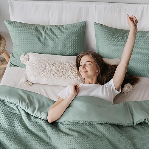 Miniatura 3 de Degrees of Comfort Funda de edredón Queen  Funda de edredón de 3 piezas con textura de gofre suave con funda de almohada para todas las estaciones