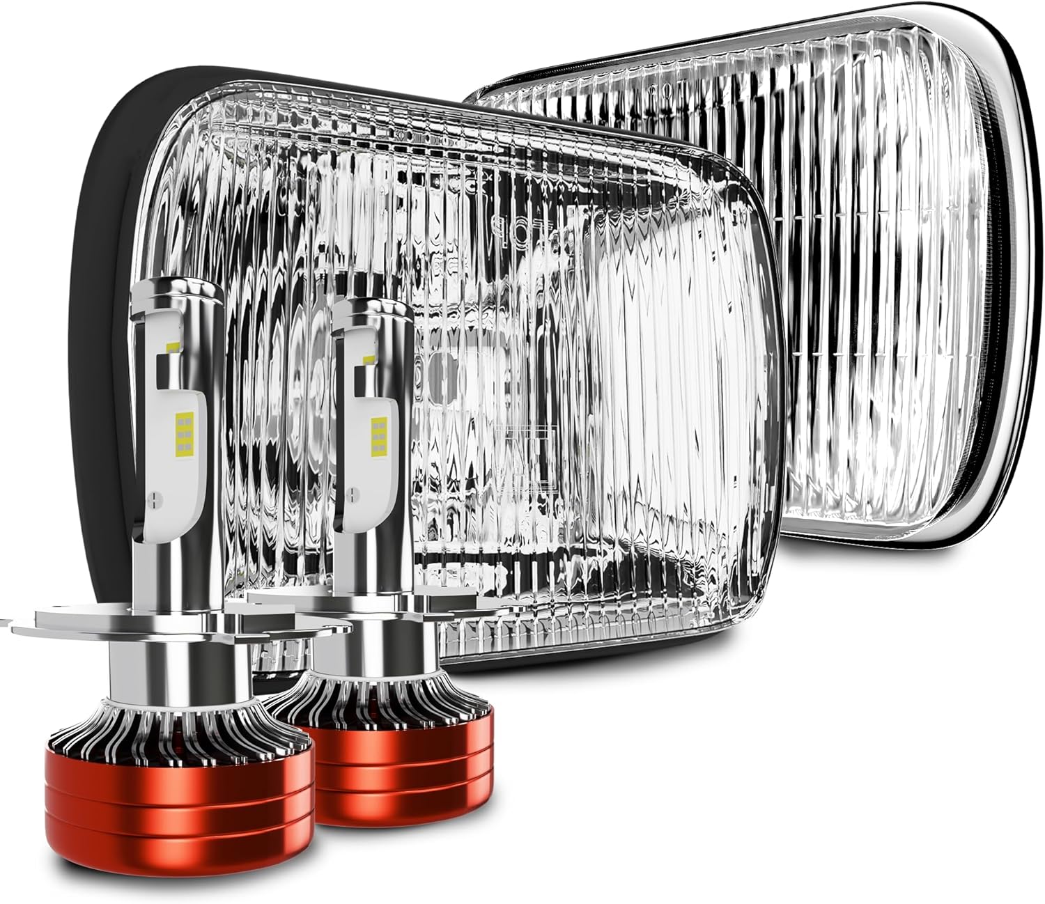 Pair 5x7 7X6 Inch H6054 Glass Square Light Housing Compatible for H4/9003 LED Light, Off-road High Brightness Fog Lights DRL w/Fog Light Bulbs for Wrangler YJ/XJ Pickup (Offroad Use Only)