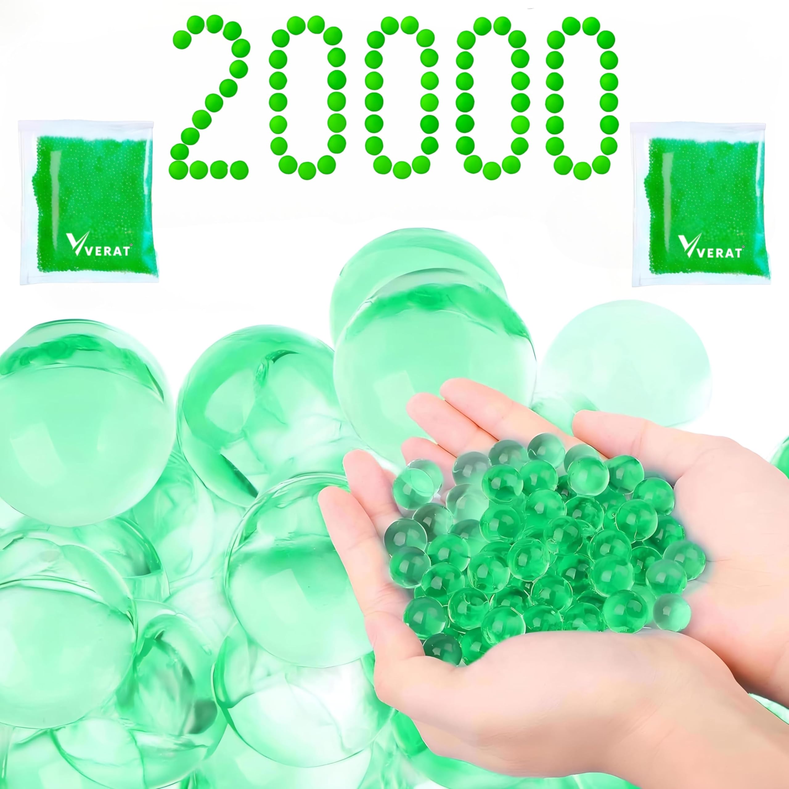2 Packet Gel Water Balls/Water Beads/Refill Water Bead/Gel Blaster Ammo/Water Balls for Gun/Gel Balls for Kids/Gel Blaster Balls in Bottle/7-8mm Non-Toxic Water Beads Gel Guns(20000 Green)
