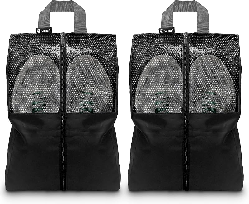Shoe Bags For Travel, Used As For Storage or Shoe Travel Bag, Space Saving When Travelling With This Travel Shoe Bags For Packing, Featuring Waterproof Nylon Sneaker Bag (Black, 2 Pack, Medium)