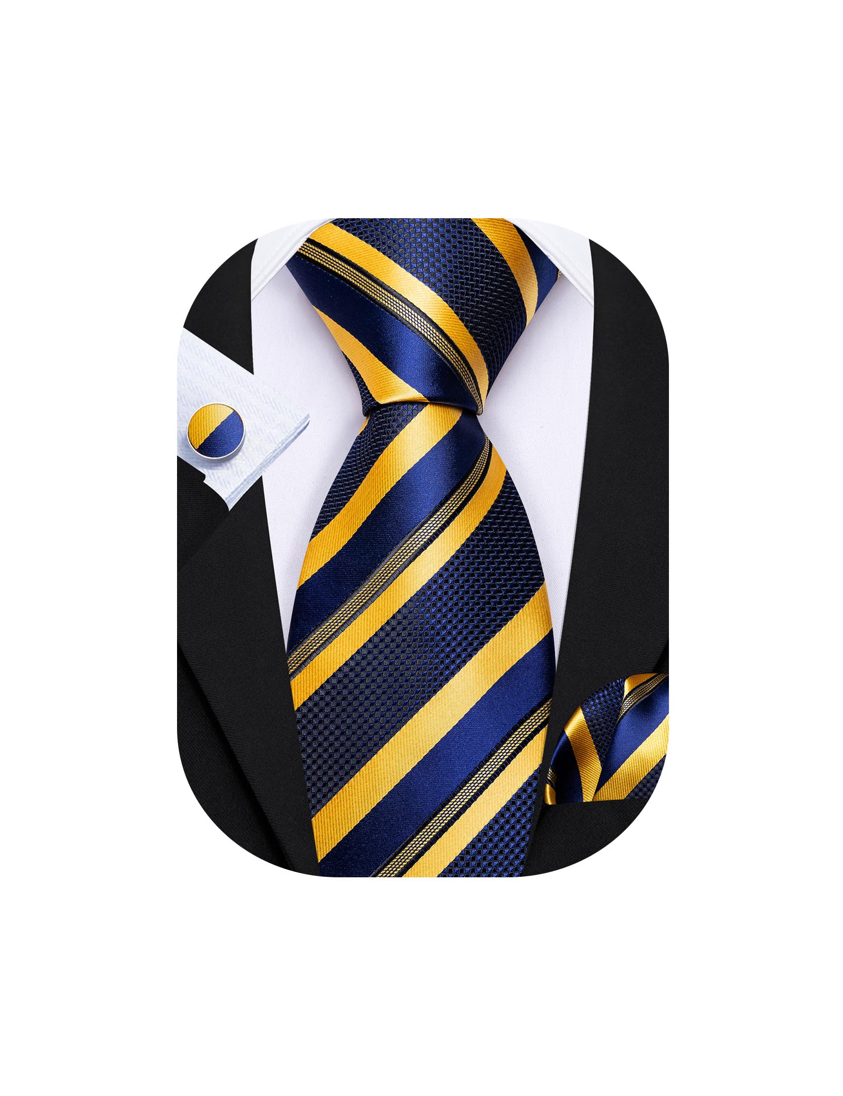 Barry.Wang Mens Tie Set Plaid Check Stripe Neckties Pocket Square Cufflinks | Woven Classic,Formal/Casual Men's Necktie,Luxury,Business,Wedding,Party,Prom,Graduation