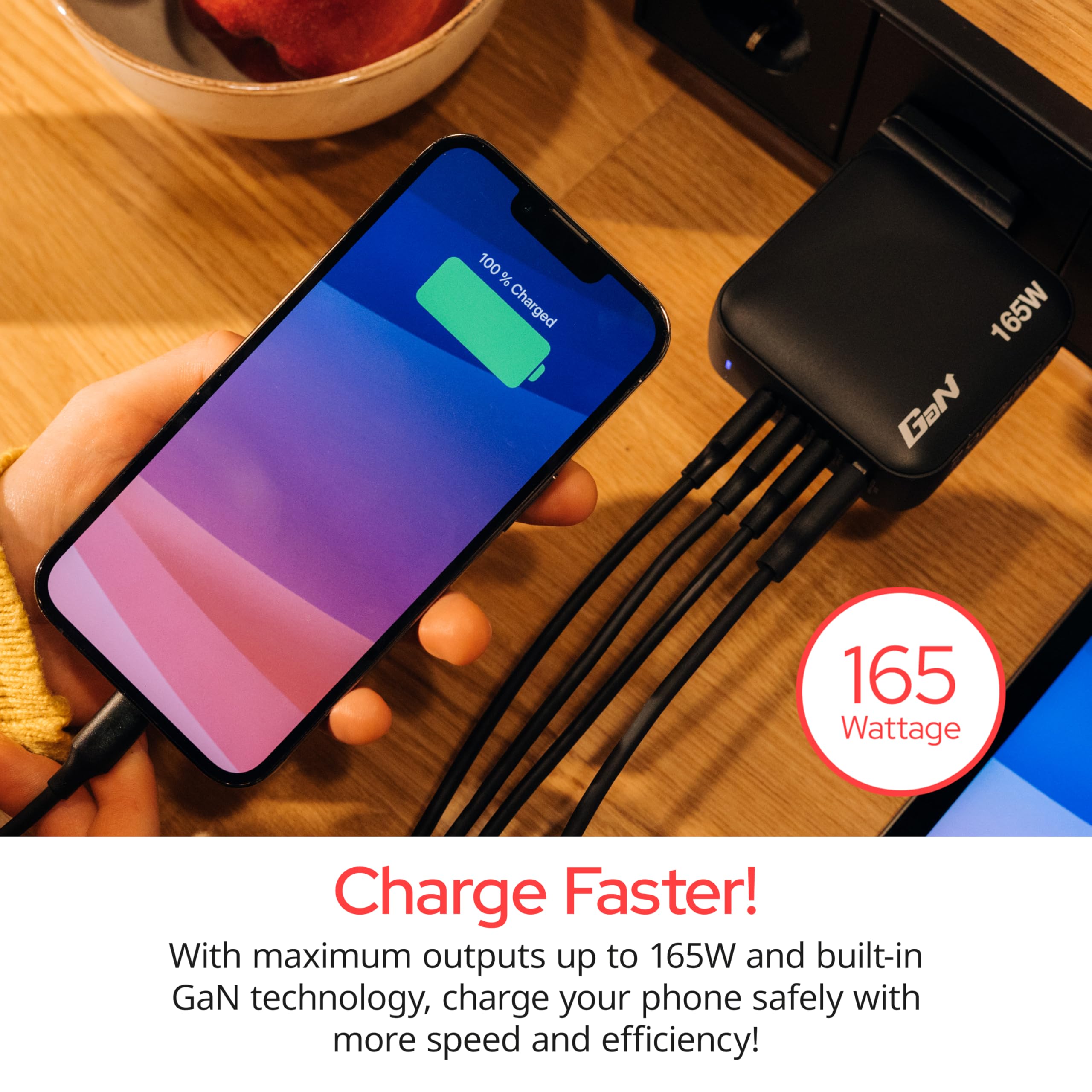 Verbatim Mini GaN Charger Adapter podróżny 165 W 1x USB-A, 3X USB-C® Power Delivery, USB PD 3.1, QC 3.0 Czarny Ładowanie