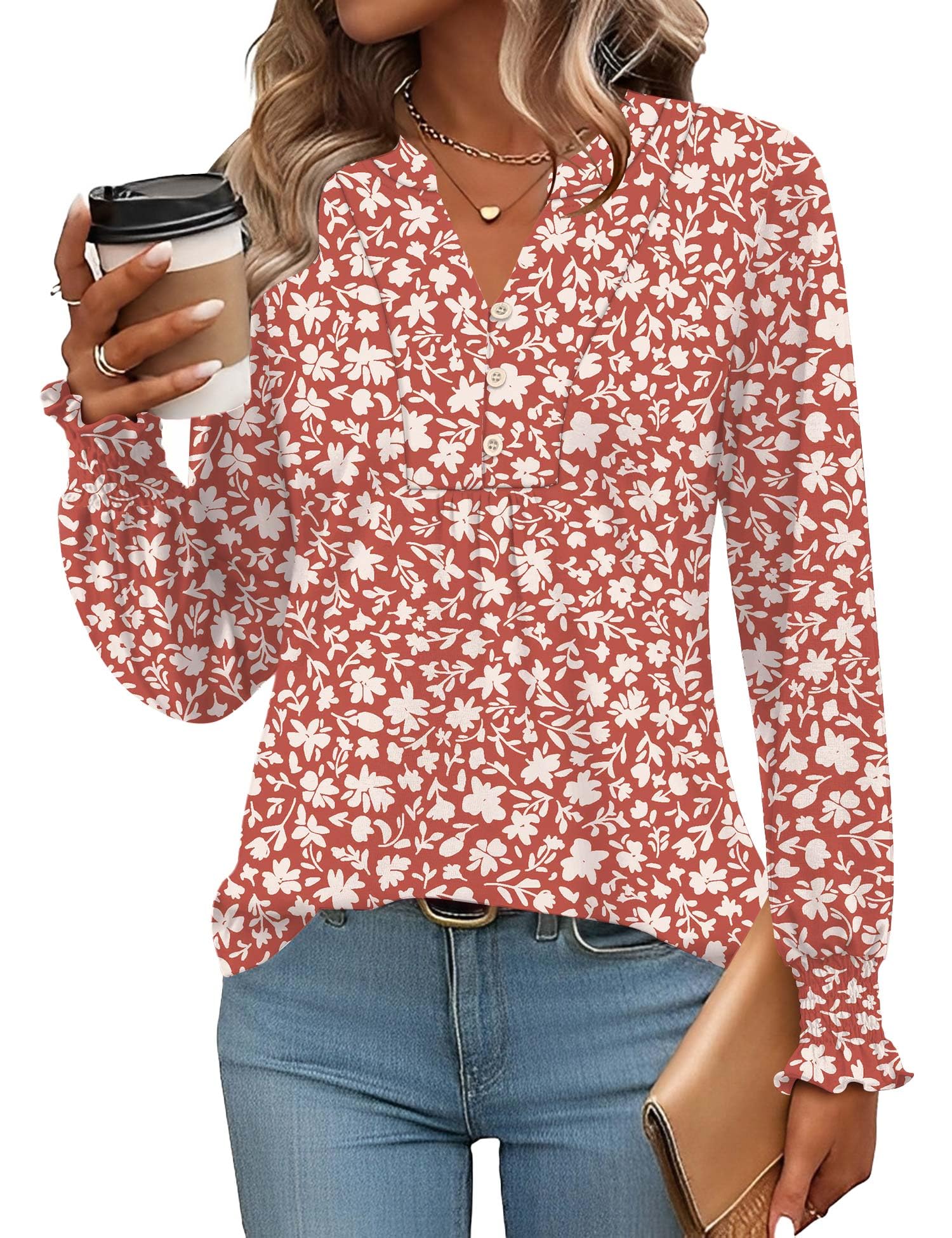 Rapbin Bluse Damen V-Ausschnitt Knopfleiste T-Shirt Tunika Kurzarm Top Sommer Oberteile Elegant Casual