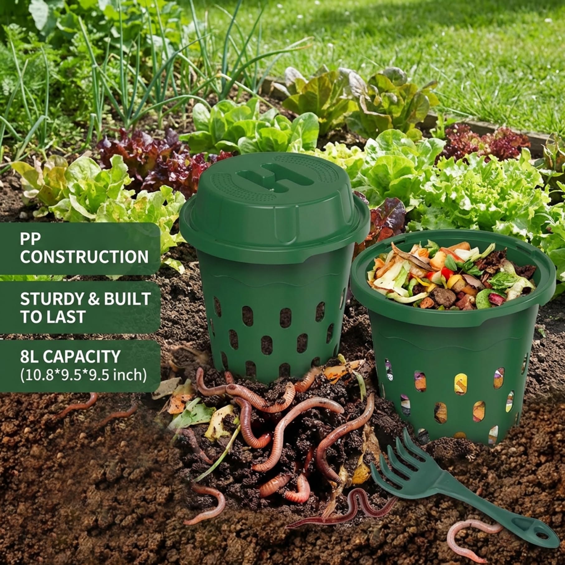 In Ground Worm Composter 12L, Vermicomposting Bin for Garden Beds & Home Use, Green Worm Composter for Beginners — view 4
